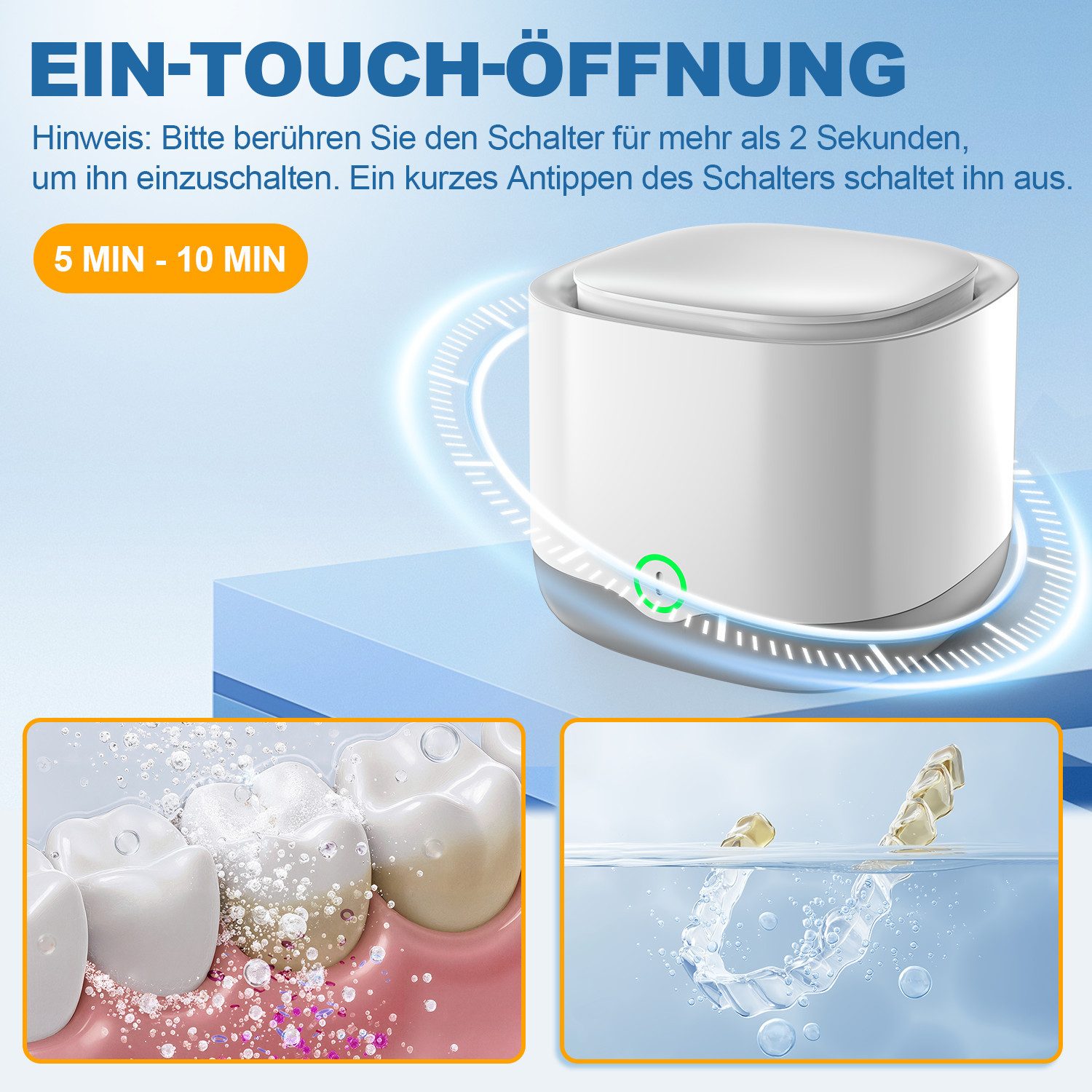 ANYSUN Ultraschallreiniger UV Ultraschallreinigungsgerät Ultraschall-Zahnreinigungsgerät, 24W Mit UV-Licht, zur Desinfektion mit 2 Modi mit Bakterienabtötung.