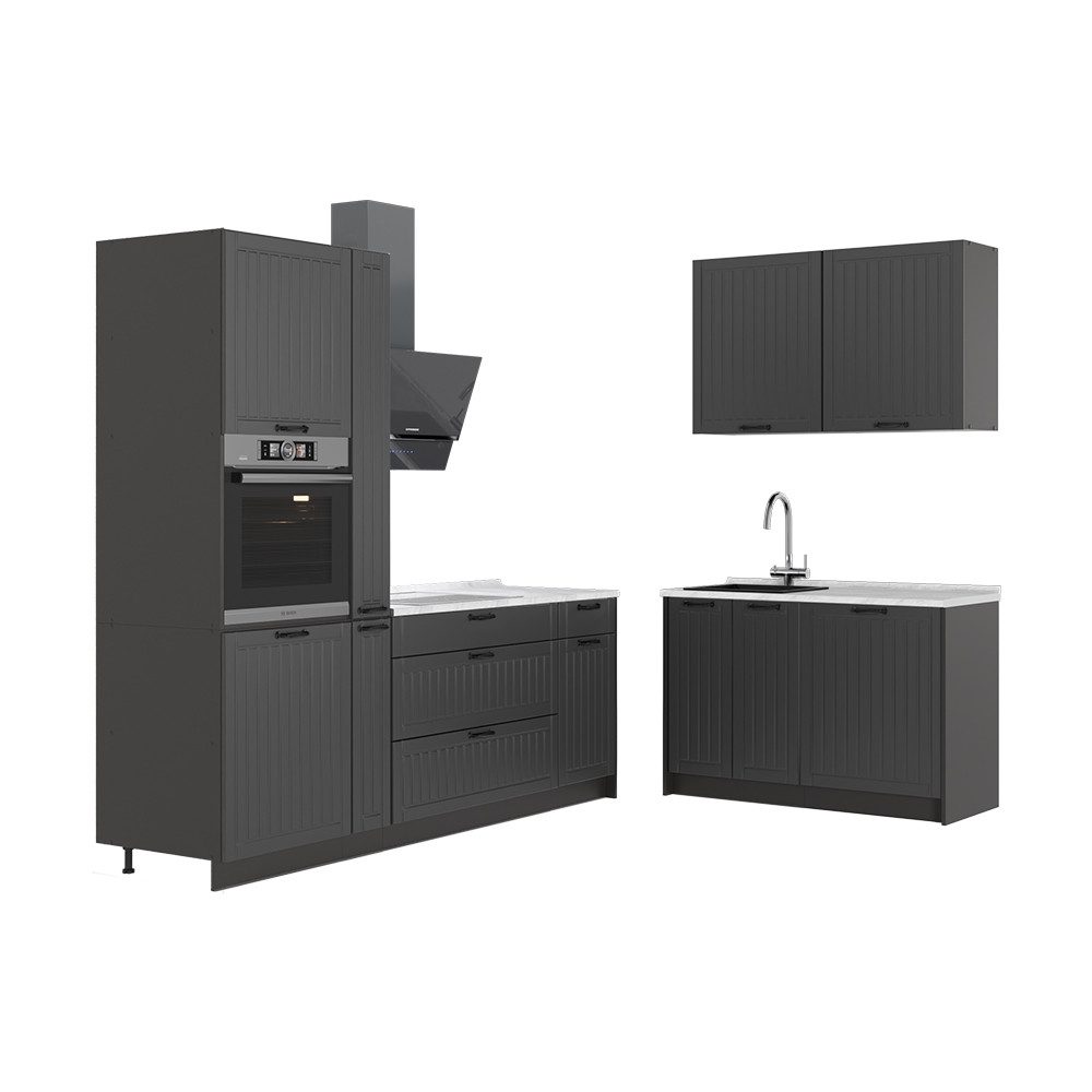 Vicco Winkelküche Fame-Line, Dunkelgrau/Weiß, 220 x 120 cm ohne Arbeitsplatte