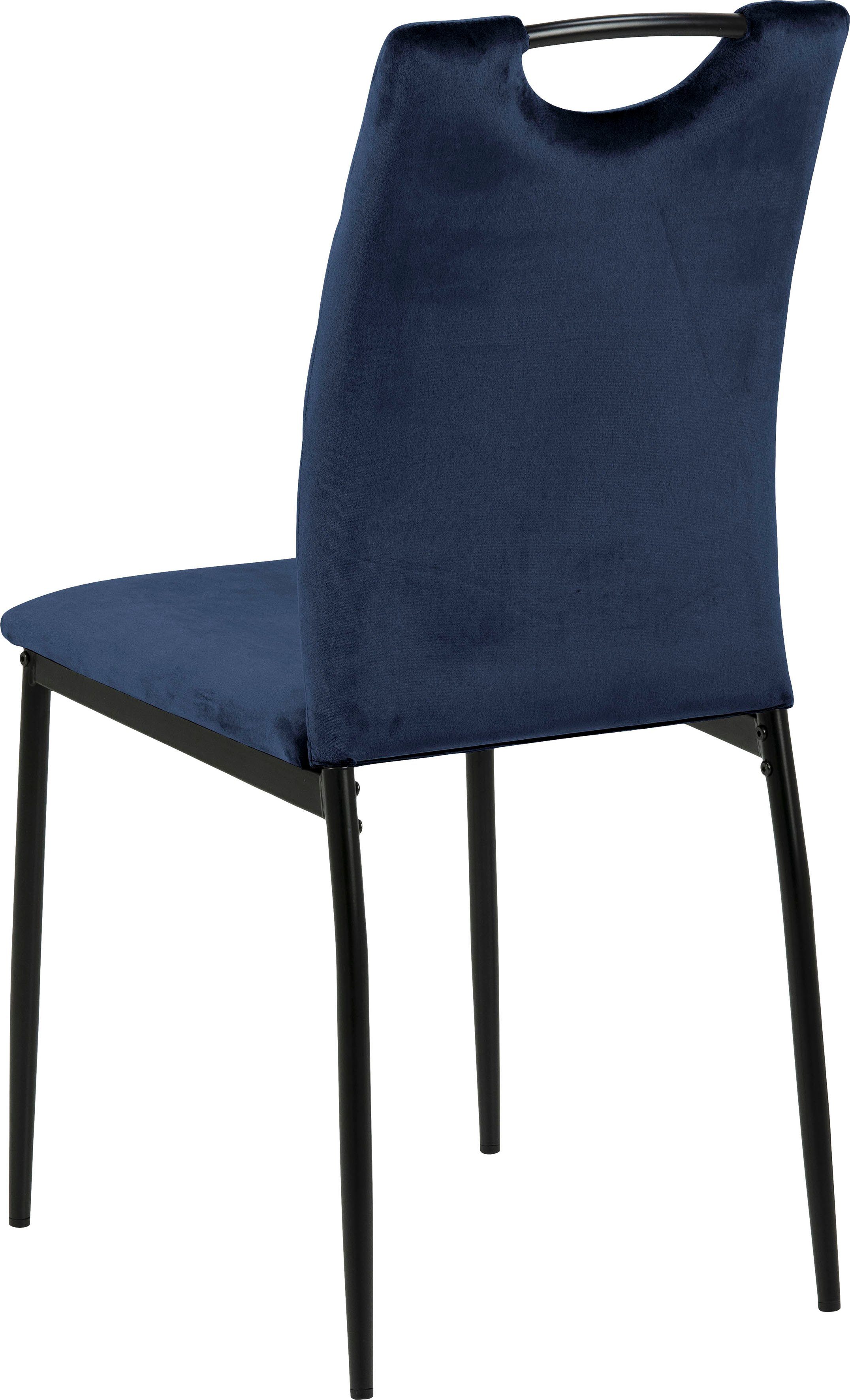 | Daniel ACTONA Esszimmerstuhl mit horizontalen Metallbeine GROUP mit St), Stoffbezug Nähten, schwarze (4 dunkelblau blau