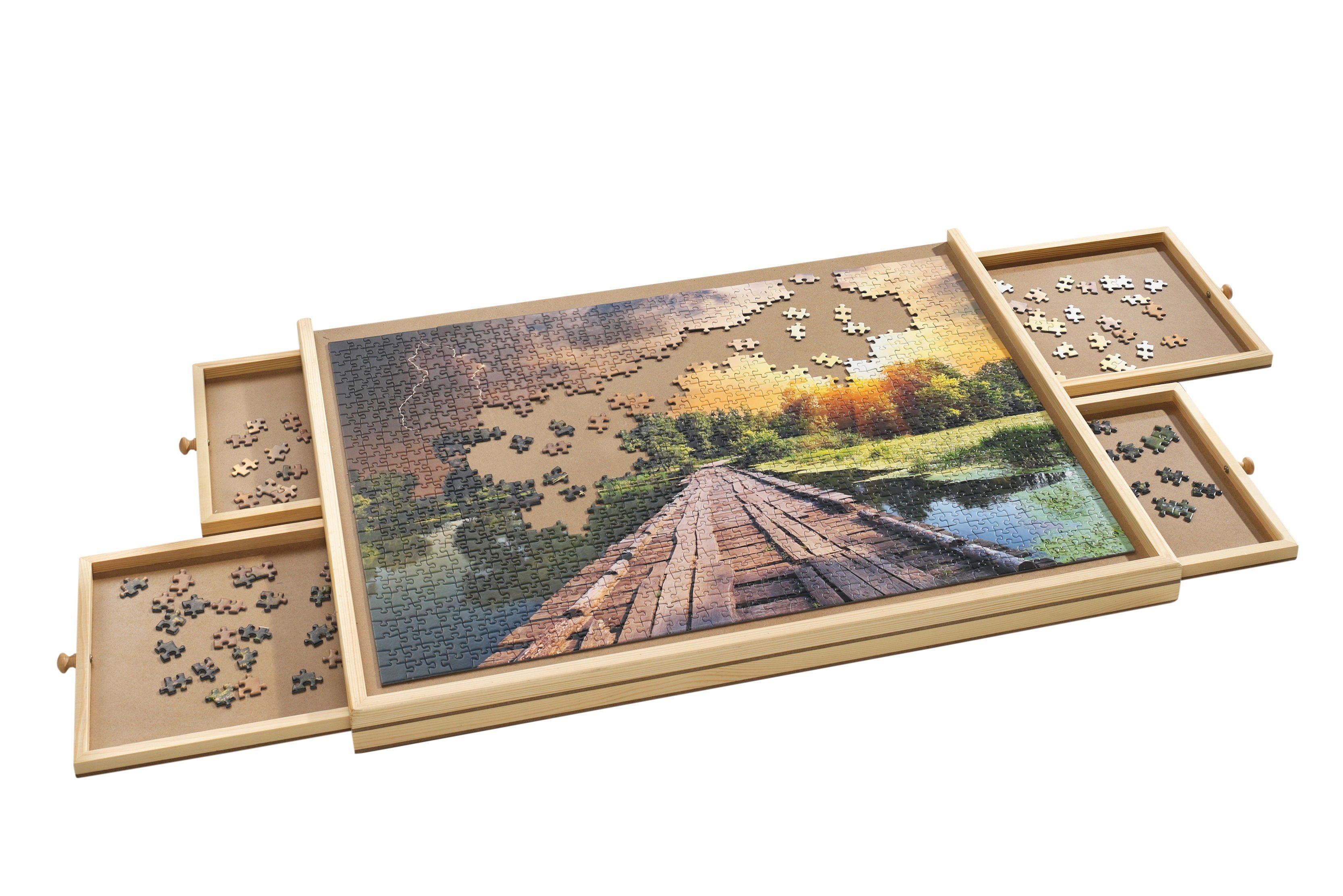 Spetebo Puzzleunterlage Holz Puzzlebrett mit Schubladen - 76 x 57 cm, (Stück, 1-tlg., Puzzle Unterlage), Unterlage für Puzzles mit bis zu 1000 Teilen