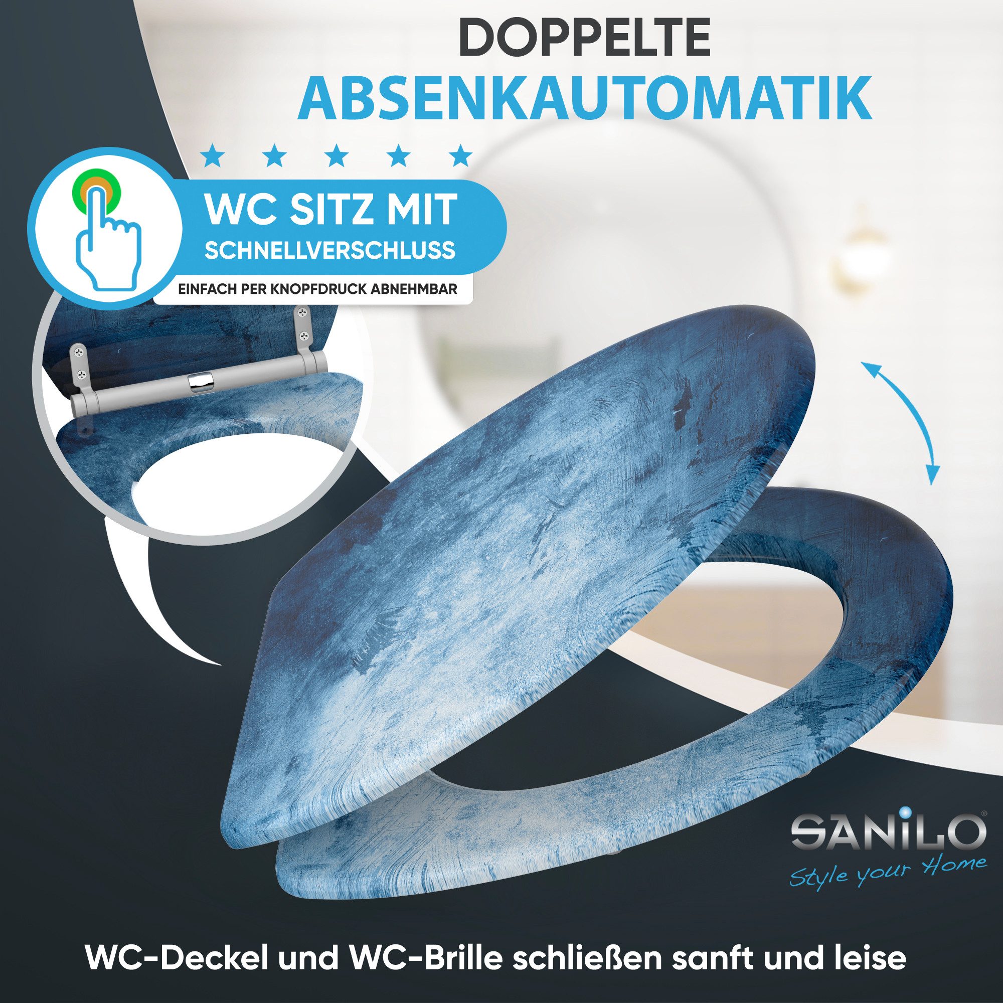 Sanilo WC-Sitz Solium mit Absenkautomatik & Quick Release, hochwertig, abnehmbar, leichte Montage von oben, mit Schraubenzieher
