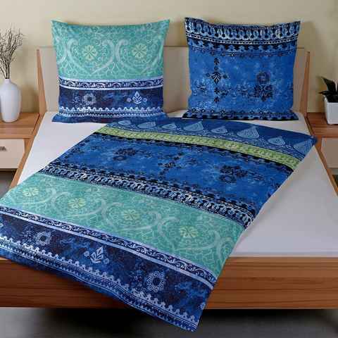 Bettwäsche Indi blau, TRAUMSCHLAF, Mako Satin, 2 teilig, orientalisches Design mit seidigem Glanz
