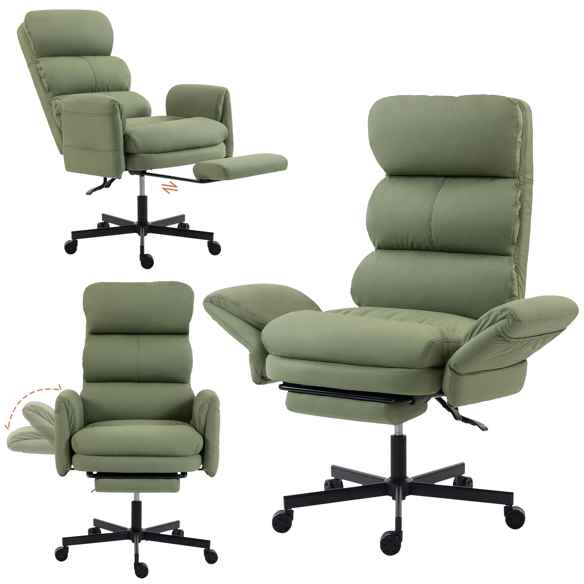 AISALL Bürostuhl höhenverstellbarer Sessel mit klappbarer Rückenlehne & Armlehnen (1 St), 360° drehbarer Gaming-Stuhl, Relaxsessel mit Fußstütze
