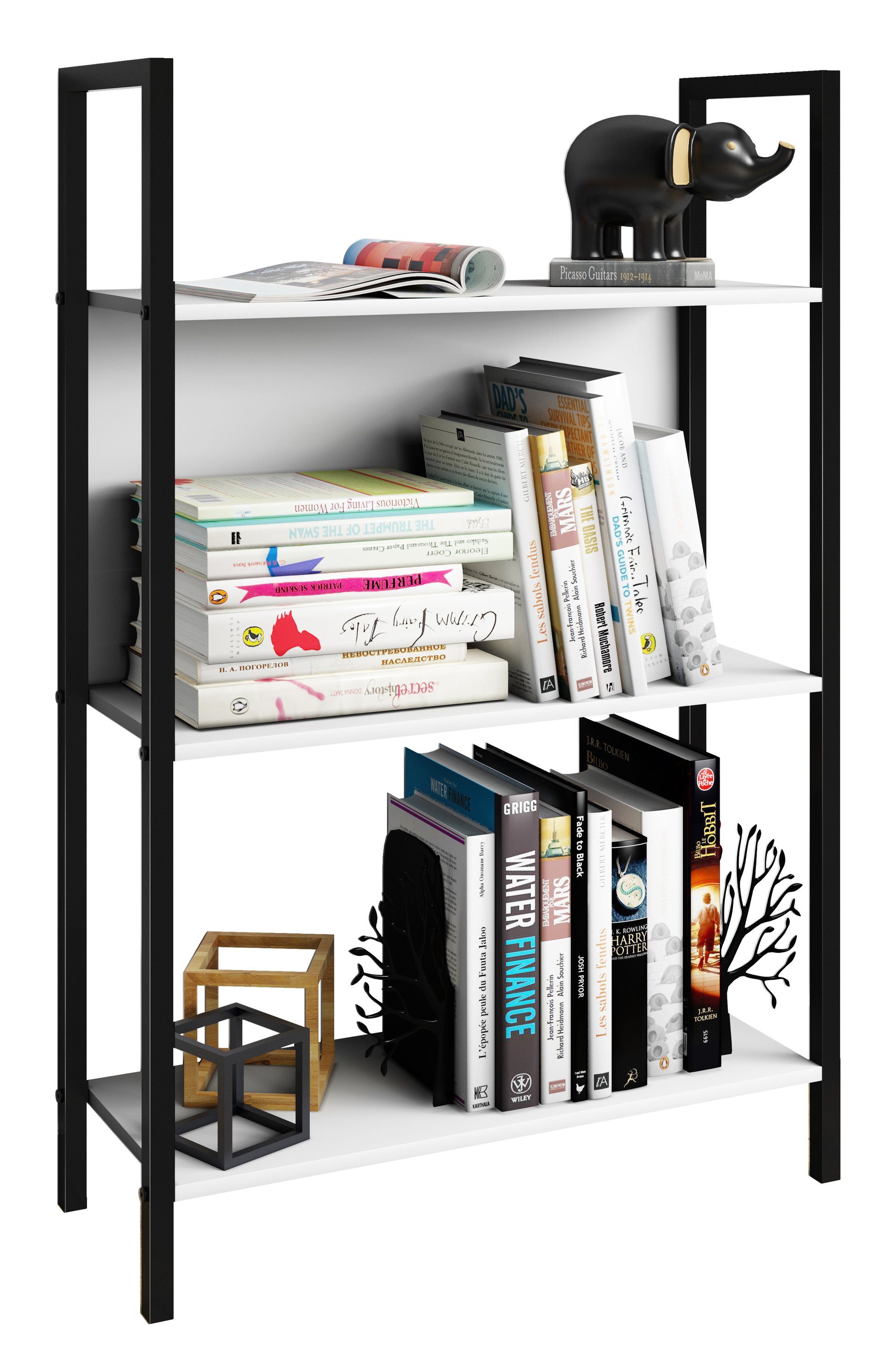 VCM Standregal Holz Metall Stand Regal Büro Bücher Flakos 3fach