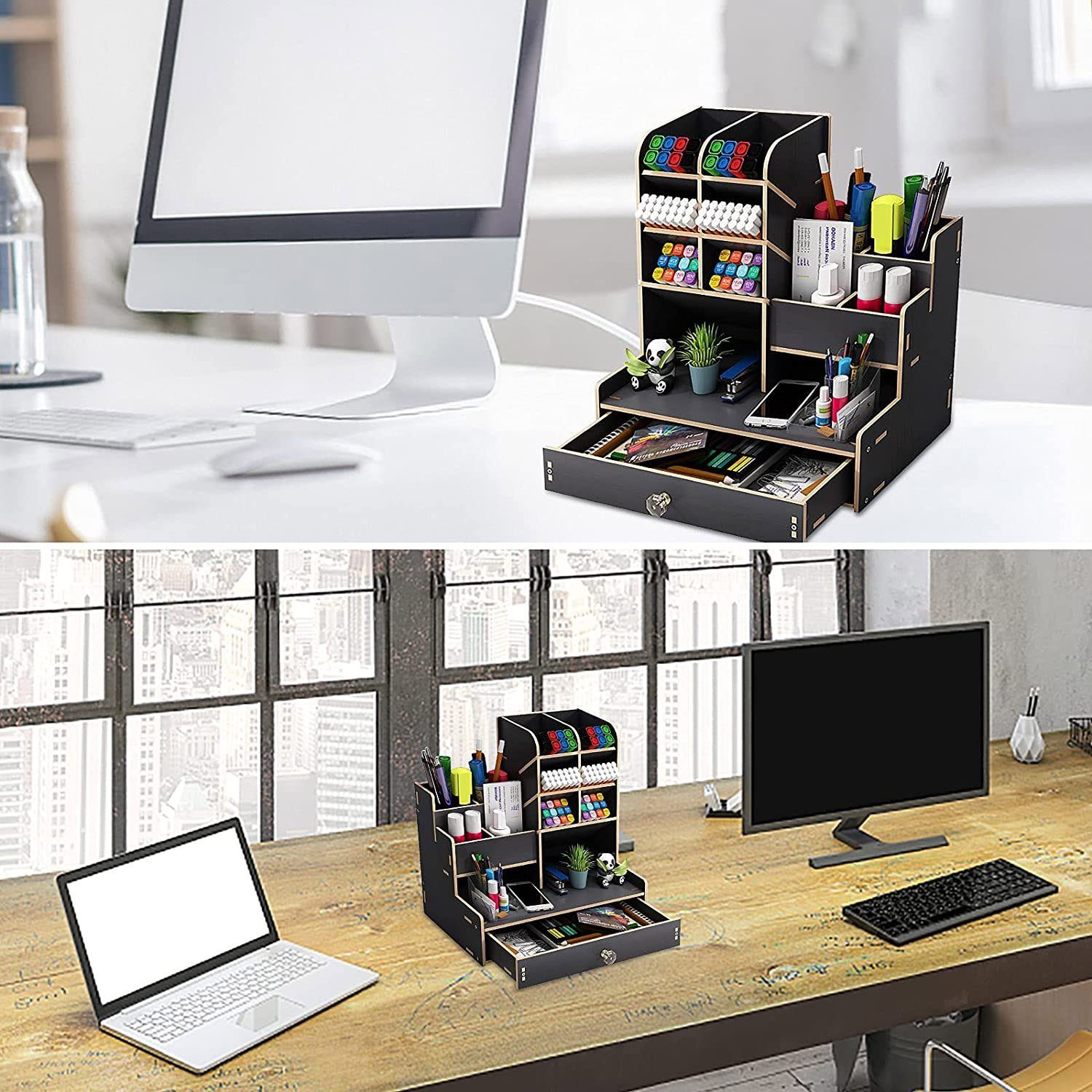 Schubladen Aufbewahrungsbox Schreibwaren zggzerg Schwarz Regal-Schreibtisch Große mit für