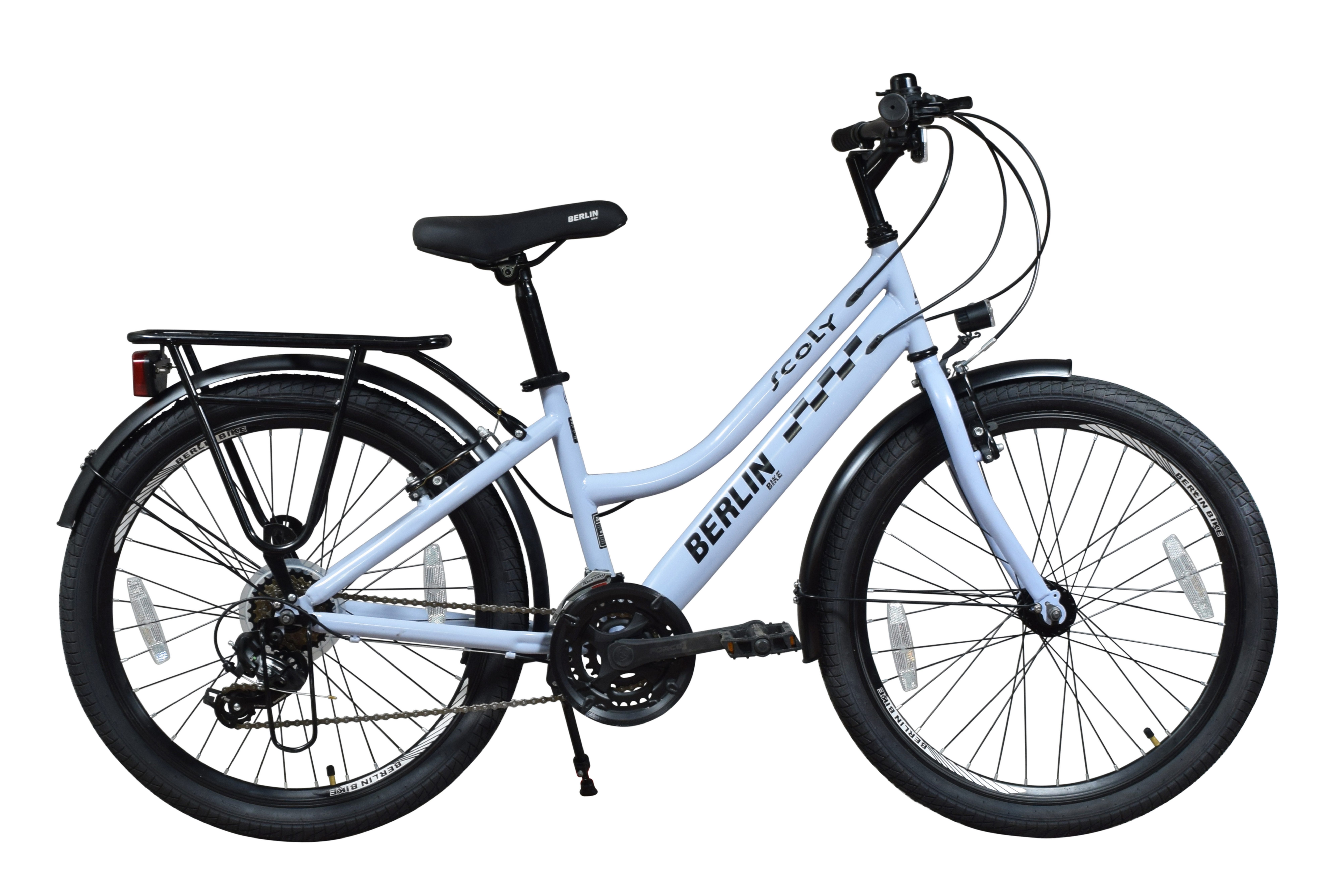 BERLIN BIKE Kinderfahrrad Scoly 24 Zoll Cityrad, 21 Gang, Für Mädchen und Jungen, mit StVZO-Beleuchtung und Gepäckträger