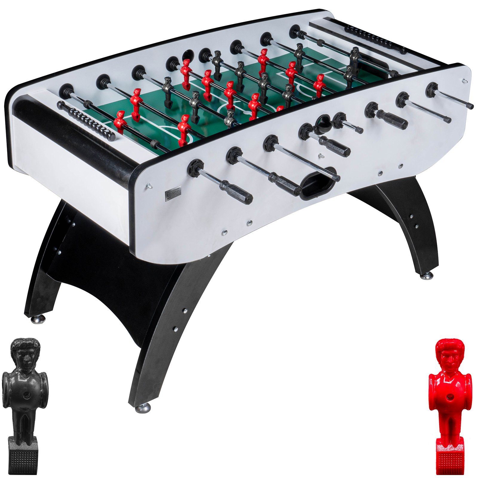 Kickertisch Tischkicker Weiß Schwarz grünes Spielfeld Figuren Schwarz Rot 80kg