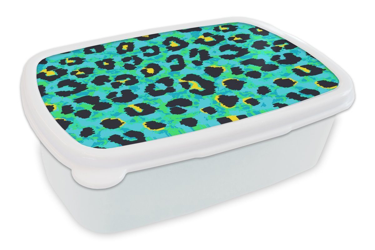 Lunchbox Panther (2-tlg), Kunststoff, - - Mädchen MuchoWow Kinder für und Brotbox Neon für weiß und Druck Erwachsene, Tiere - Jungs Brotdose, Design,