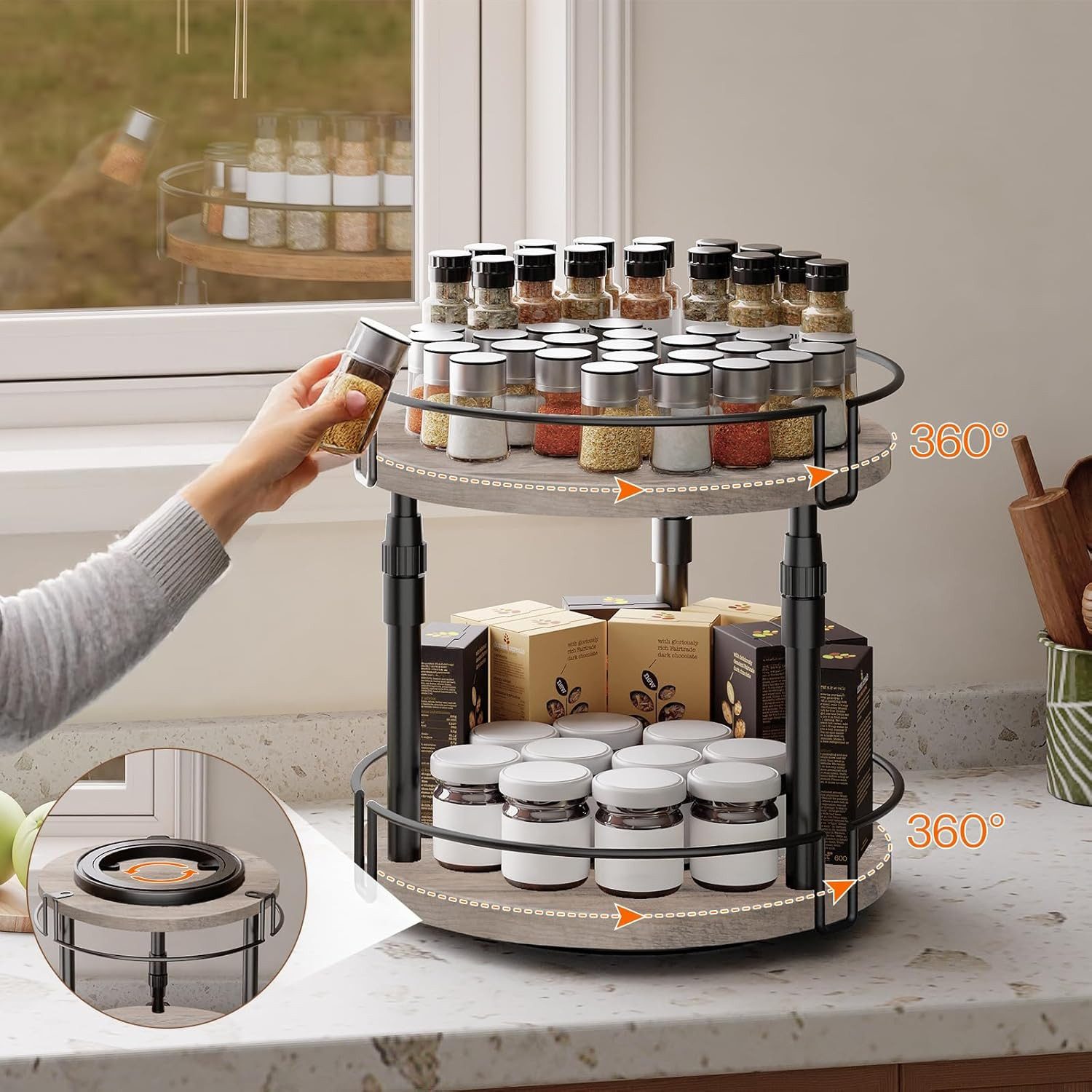 Hoobro Gewürzkarussell Küchenregal, 2-stufig höhenverstellbar, (drehbar, Ge günstig online kaufen