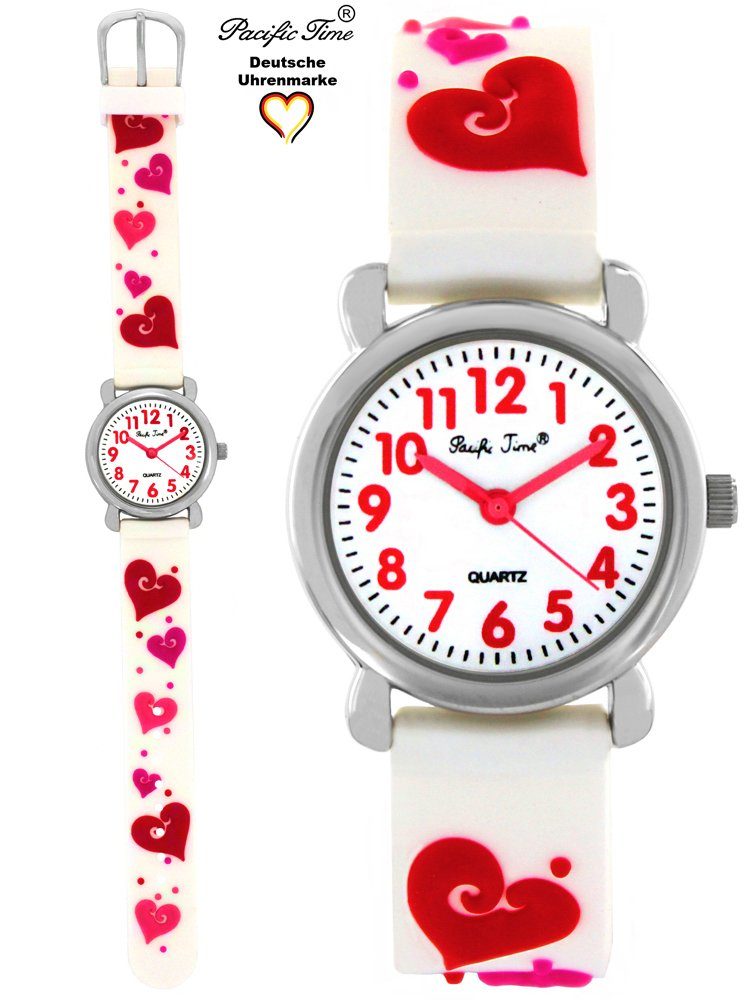 Pacific Time Quarzuhr Kinder Armbanduhr Herzen Silikonarmband, Gratis Versand
