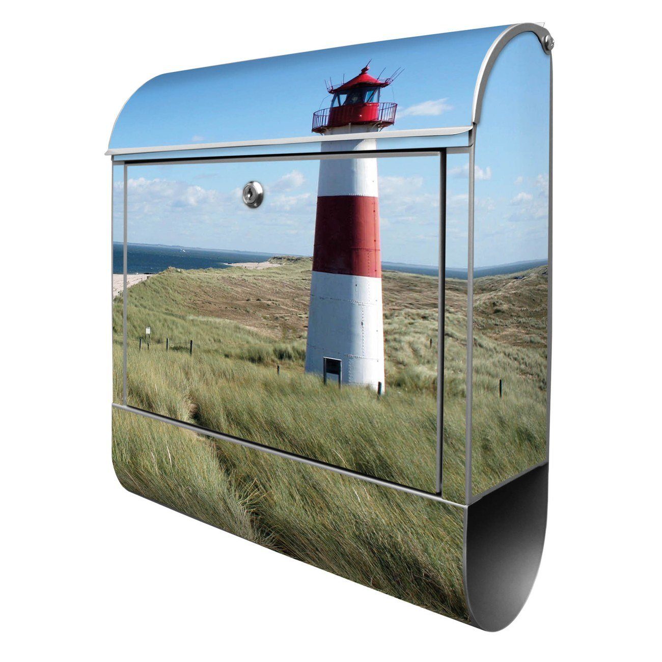 banjado Wandbriefkasten Stahl Leuchtturm (Wandbriefkasten witterungsbeständig, pulverbeschichtet, mit Zeitungsfach), 39 x 47 x 14cm