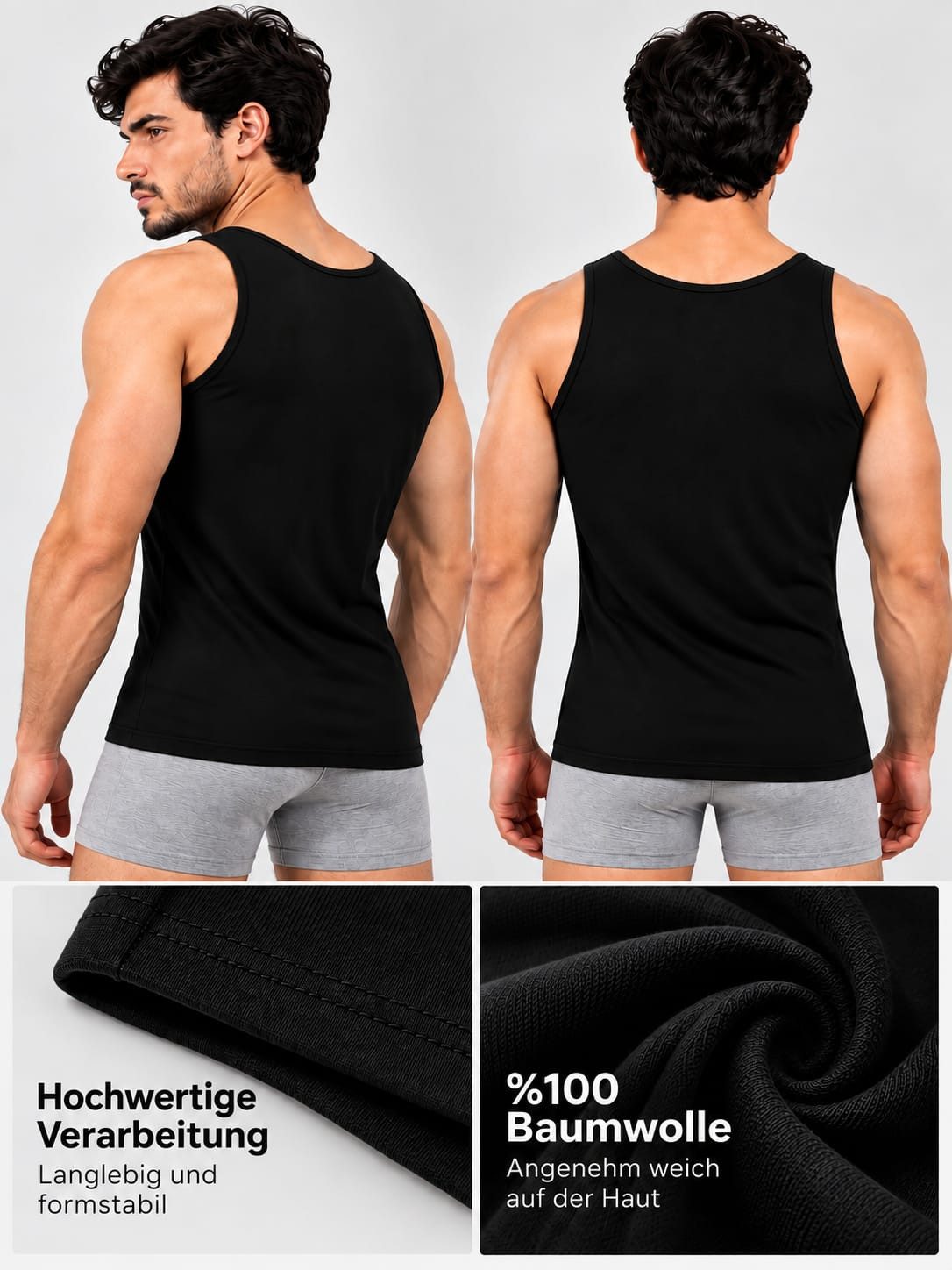 NERS Unterhemd (4er Pack) 100% Baumwolle für Herren Feinripp Tank Top, in Geschenkbox (4-St., 4er-Pack) Premium Qualität Unterhemden, atmungsaktiv & hautfreundl – Bild 3 von 5