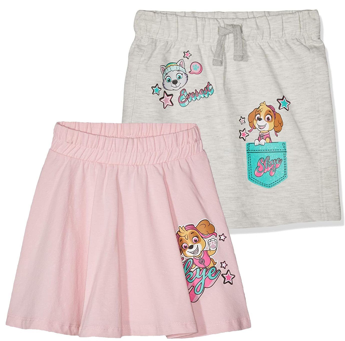 PAW PATROL Sweatrock PAW PATROL Mädchen Röcke 2 Stück Pink und hellgrau Skye und Everest