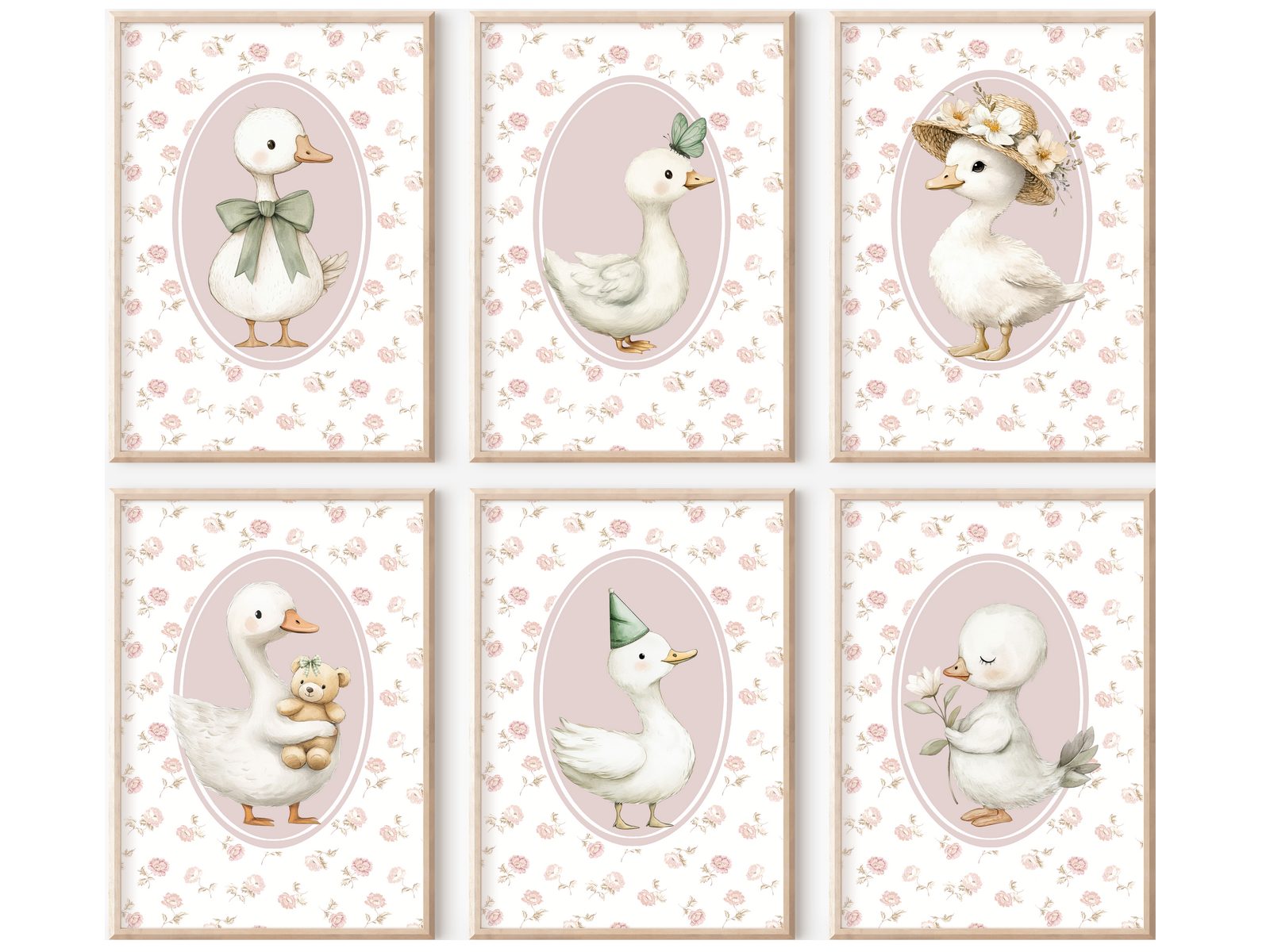 homestyle-accessoires Poster Kinderzimmer Bilderwand 6erSet Bilderset Babyzimmer GÄNSE, - Ohne Bilderrahmen - Sorgfältige & sichere Verpackung