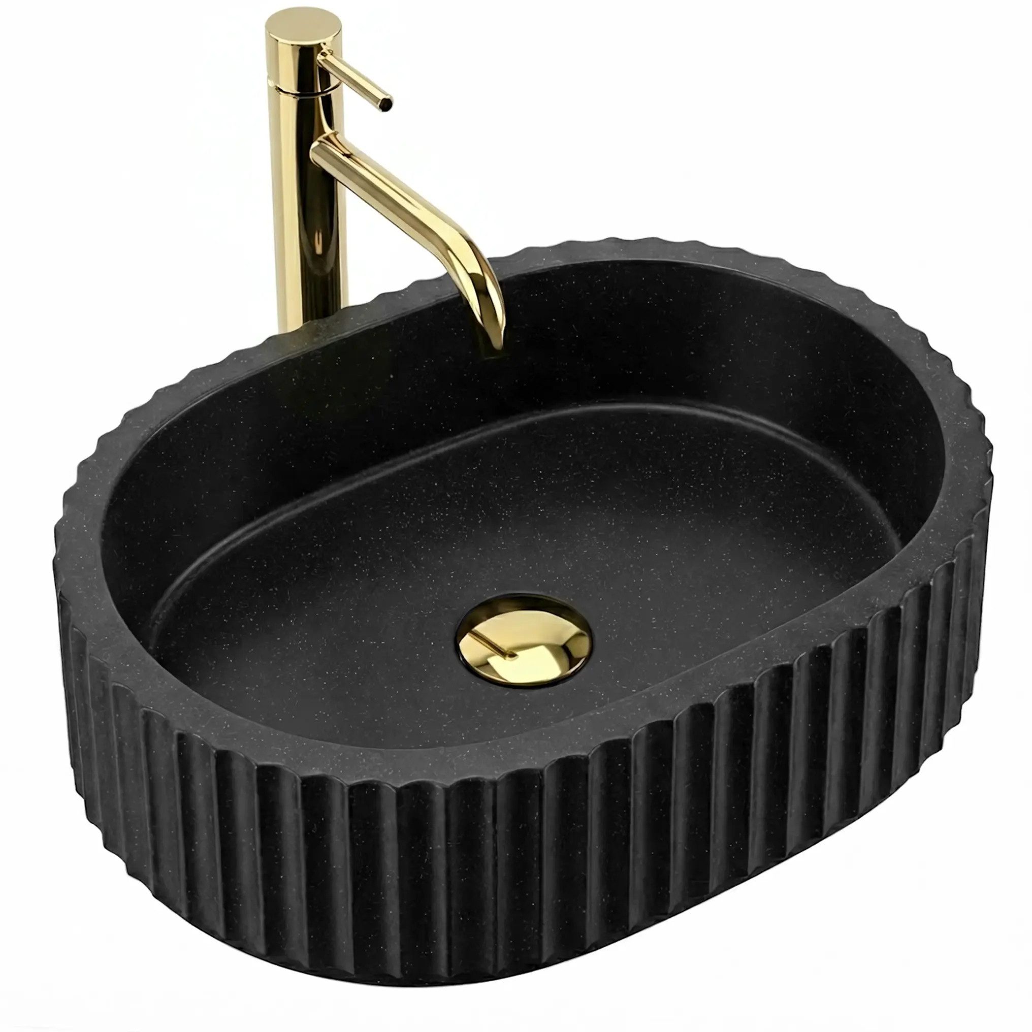 wohnwerk.idee Aufsatzwaschbecken Waschbecken oval Design Badwaschbecken Steinoptik beige, schwarz