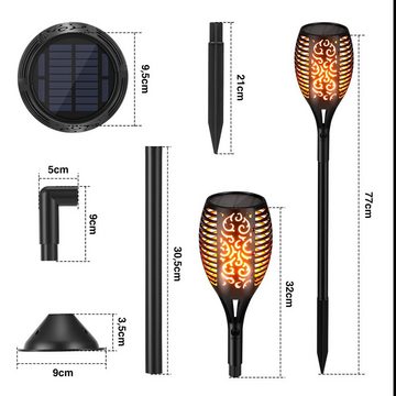 LETGOSPT Gartenleuchte Solarleuchten für Außen Garten, 2 Stück Solar Fackel Gartenfackeln, LED fest integriert, Warmweiß, mit Realistischer Flammeneffekt, IP65 Wasserdicht Solarlampe, für Außen, Hinterhöfe, Gärten, Rasen Beleuchtung