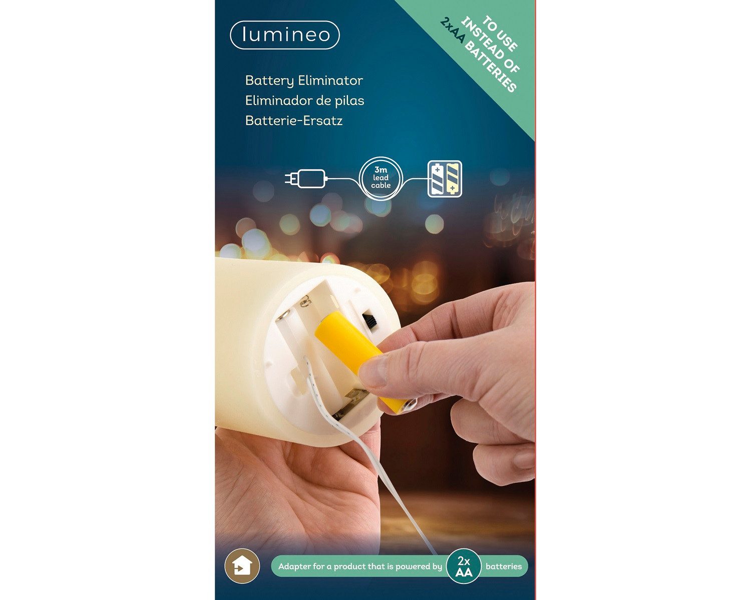 Lumineo LED-Lichterkette Lumineo Batterie-Ersatz 2 x AA, Batterie Eliminator, Innenbereich, Batterie-Dummys, Indoor