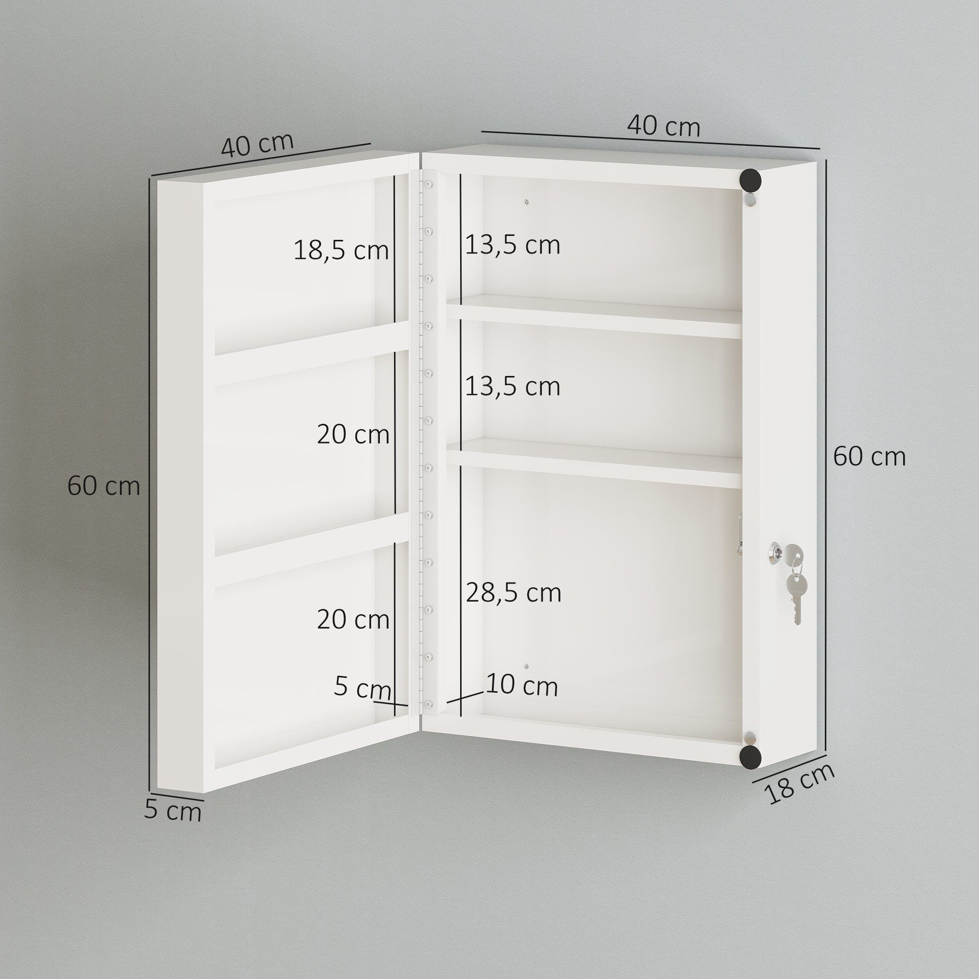 HOMCOM Medizinschrank Arzneischrank Medikamentenschrank aus Stahl (Set, 1-St., 1er Set) abschließbar, Wandmontage, 6 Fächer