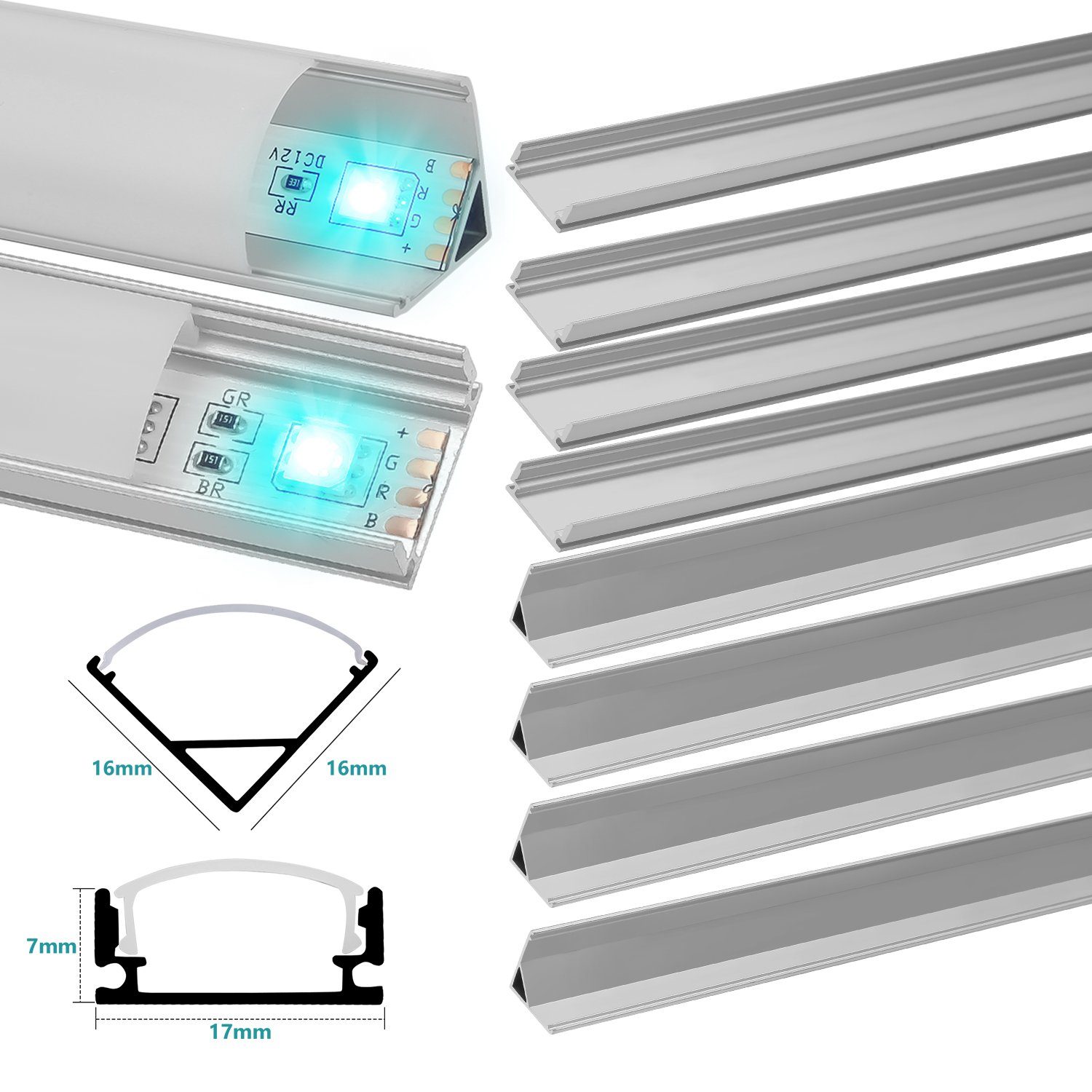 Aluminium Leiste 10x1M Schiene LED-Stripe-Profil Profile LED Profil Alu Gimisgu Leuchte Streifen