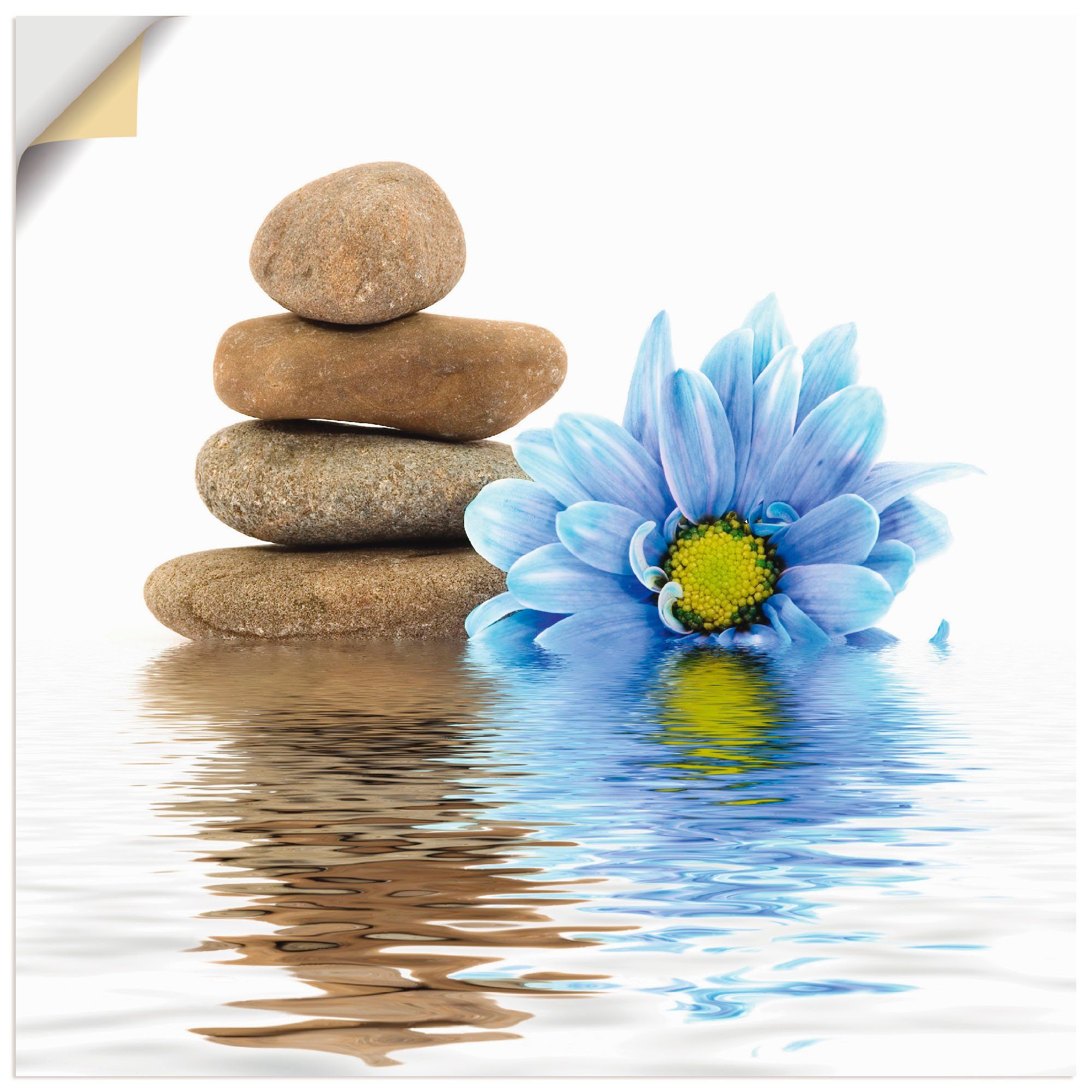 Artland Wandbild Therapie-Steine mit einzelnen Blumen, Zen (1 St), als Alubild, Leinwandbild, Wandaufkleber oder Poster in versch. Größen