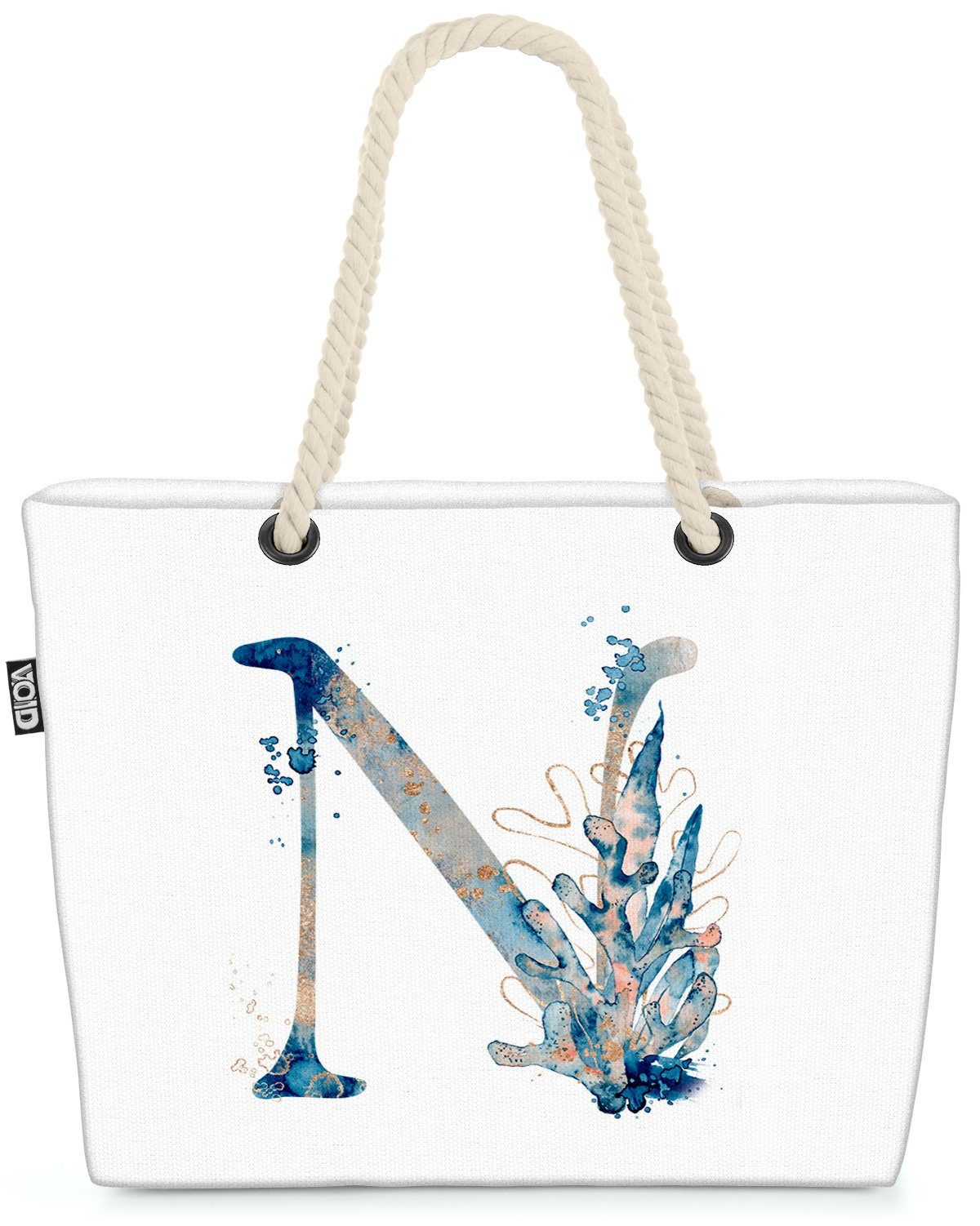 VOID Strandtasche (1-tlg), N Buchstaben Schrift Namen N Buchstabe Namen Wasserfarben Geburtstag