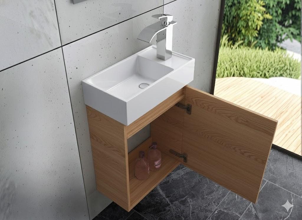 Faizee Home Badmöbel-Set Bademöbel 40 cm Badeschrank Waschtisch Unterschrank Spiegel