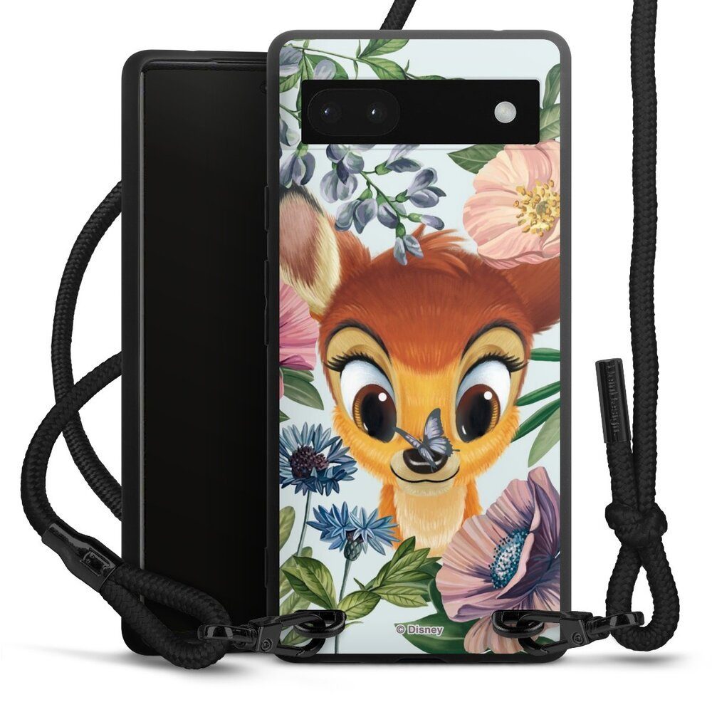 DeinDesign Handyhülle Disney Blumen Bambi Bloomy Bambi, Google Pixel 6a Premium Handykette Hülle mit Band Case zum Umhängen