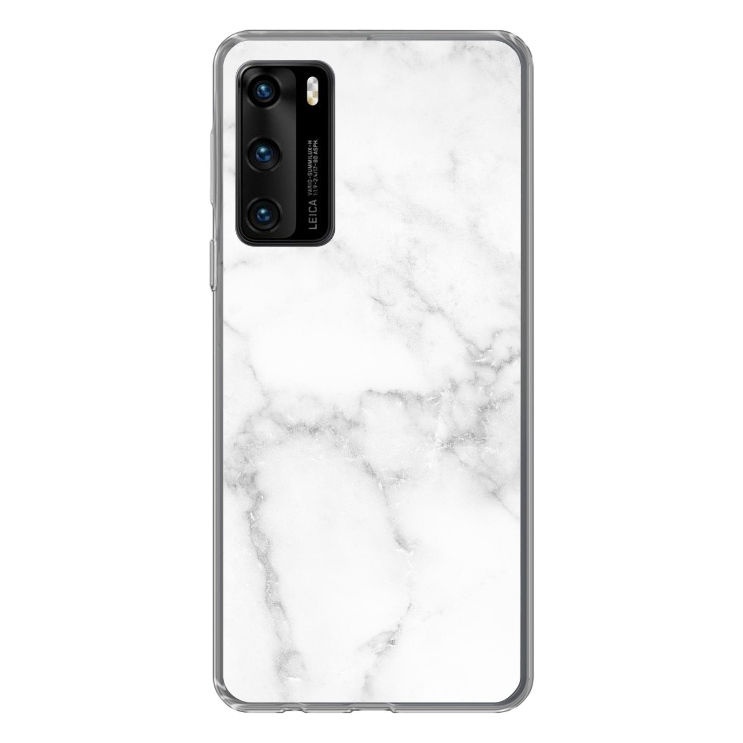 MuchoWow Handyhülle für Huawei P40 Marmor - Weiß - Grau - Luxus - Marmoroptik - Stein, Handy Case, Silikon, Bumper Case Dünn