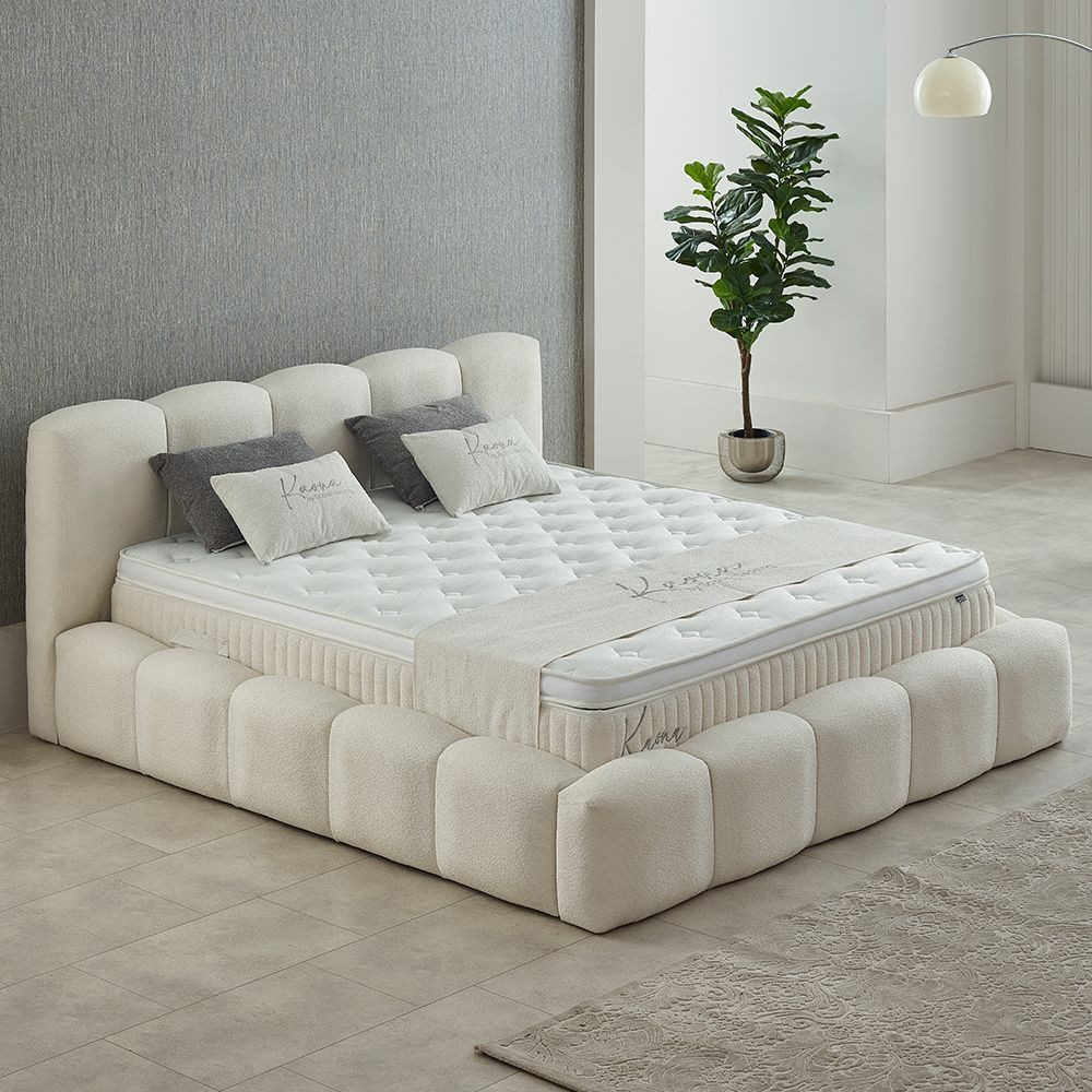 abc bedding Boxspringbett Komfortbett KAONA im stilvollen beige bouclé Stof günstig online kaufen
