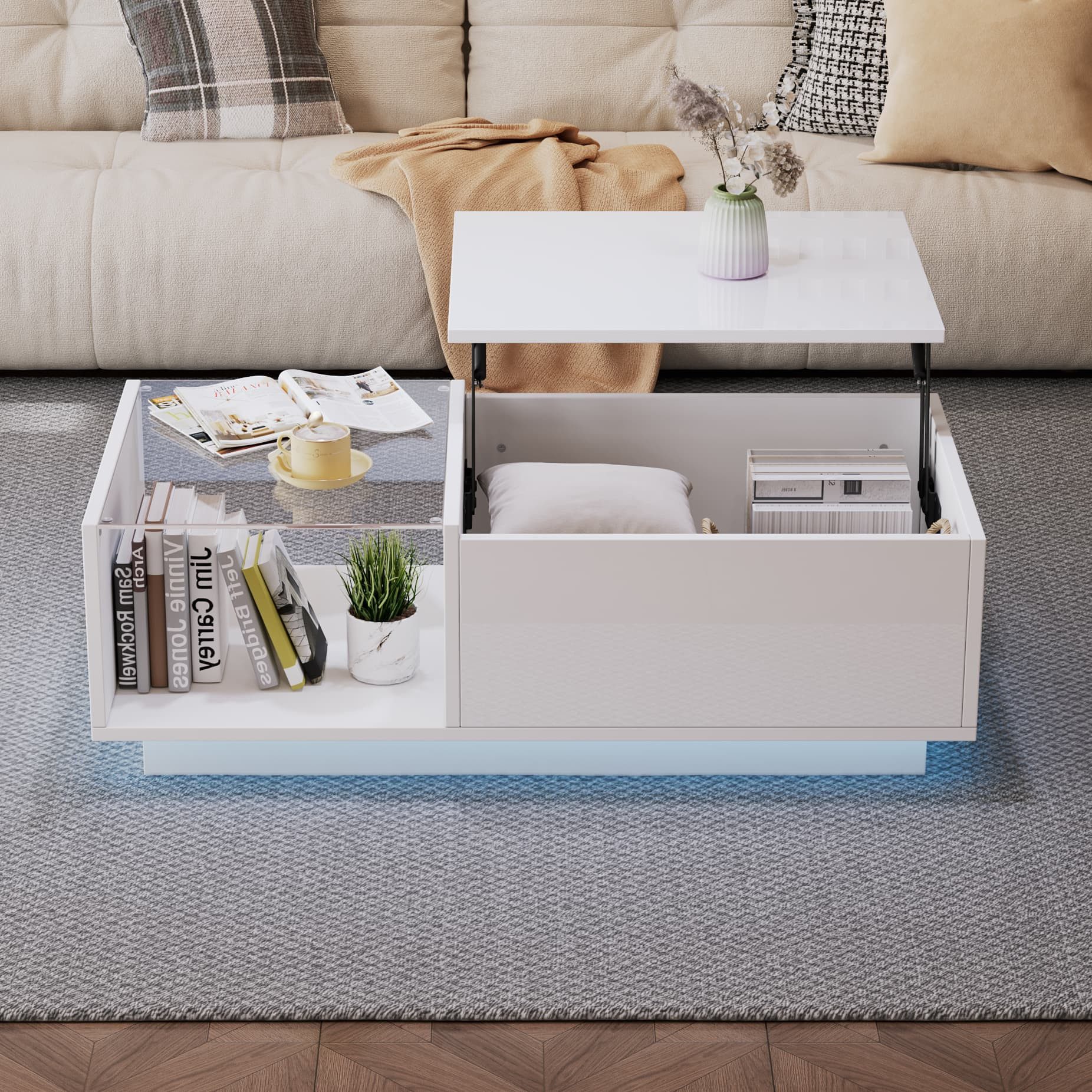 ANYSUN Couchtisch Wohnzimmertisch Hochglanz mit LED Beleuchtung (Set, 1Tisch), Breite 100 cm