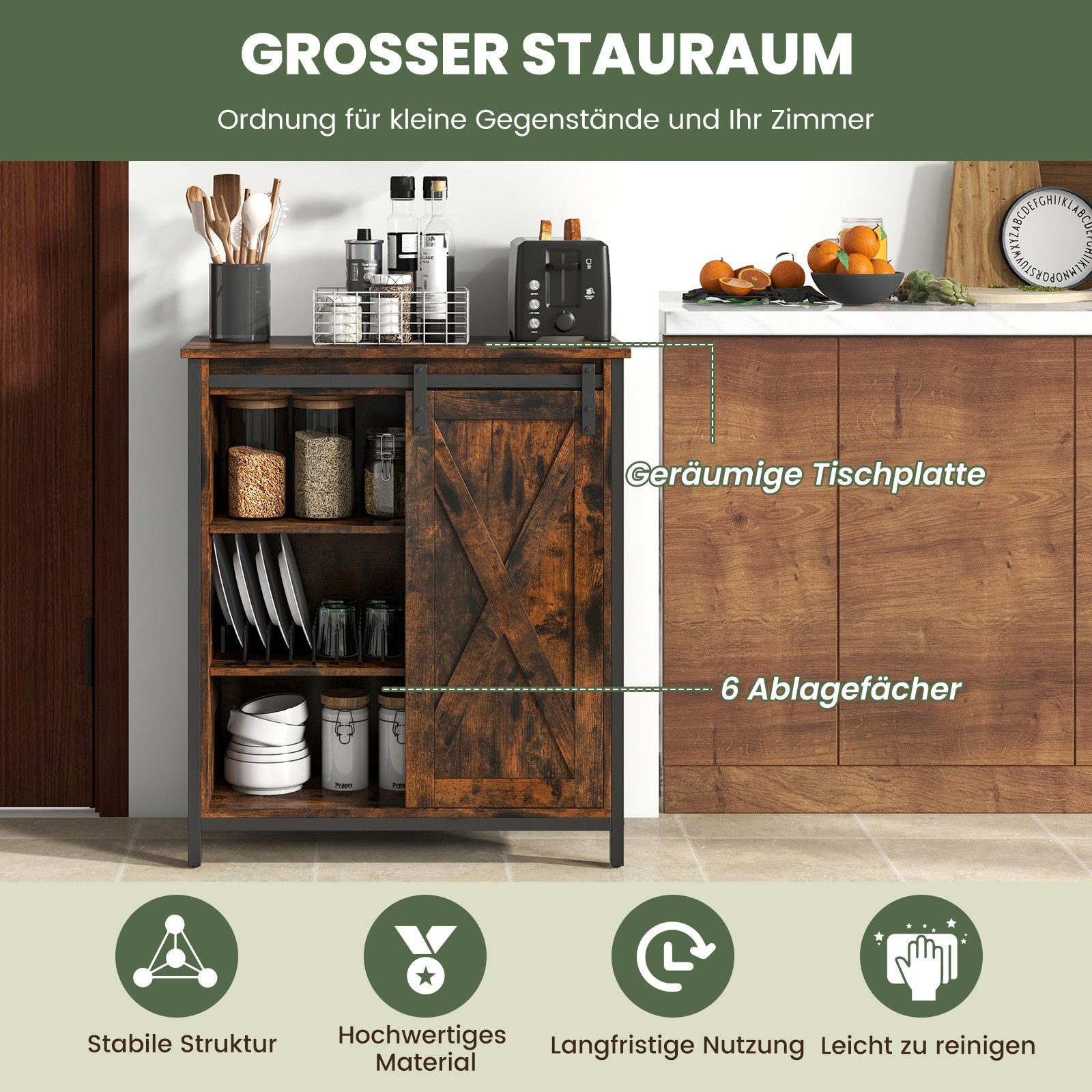 COSTWAY Sideboard, mit Schiebetüren, 6 Fächern günstig online kaufen