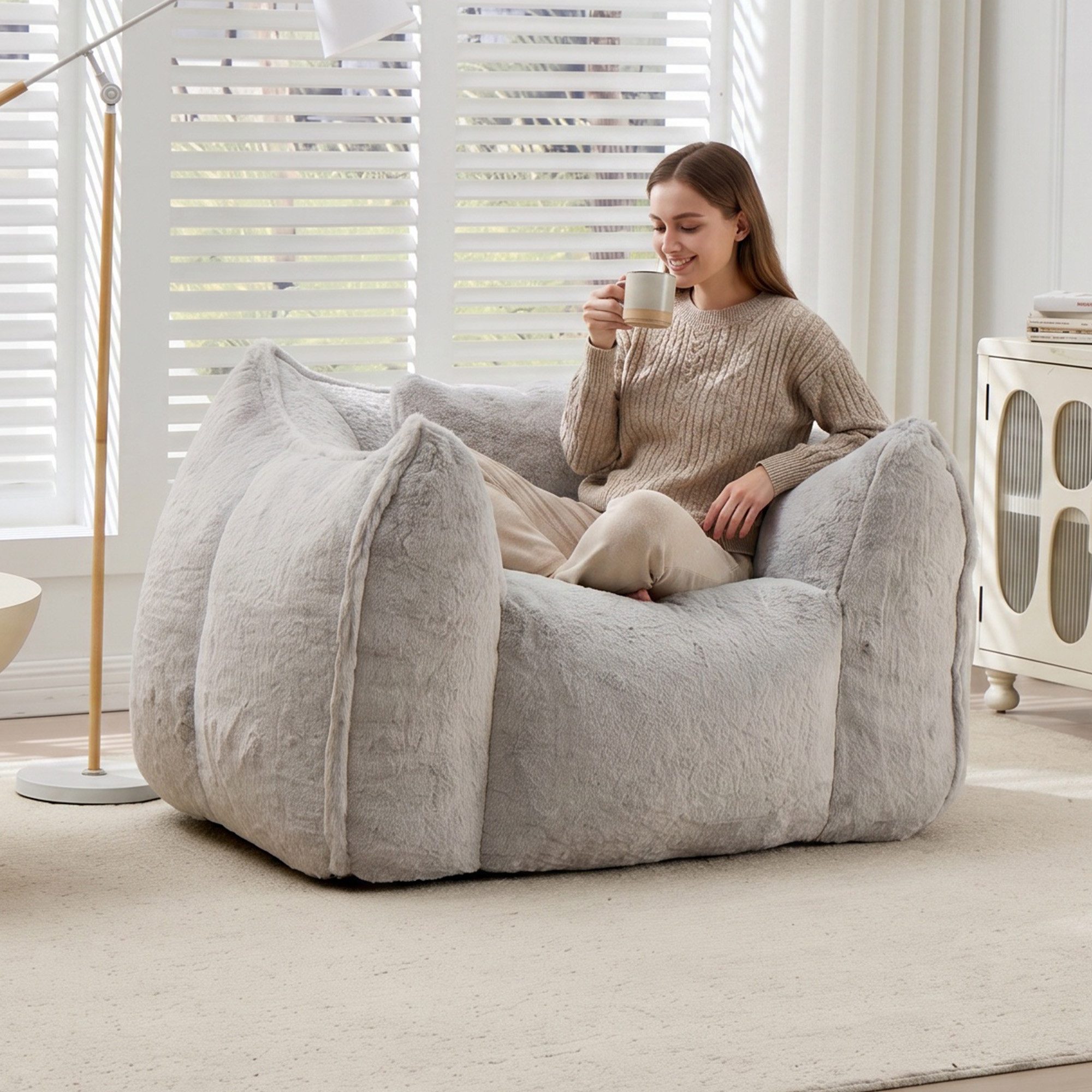 Vankel Relaxliege Sofas Wohnzimmer Loungesessel aus Kunstfell weich & bequem, Bean Bag Sessel mit Schaumstofffüllung und ohne Montage