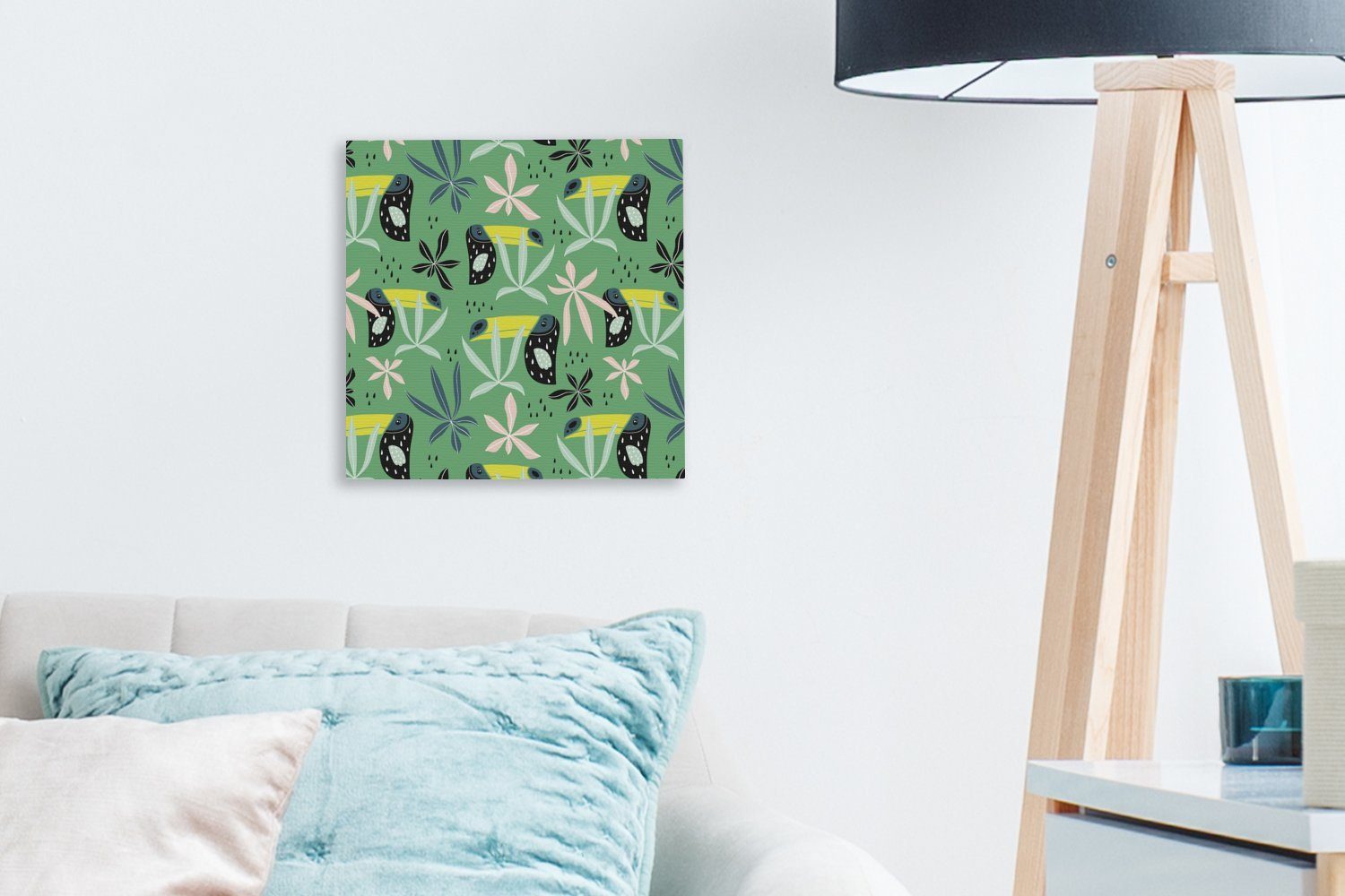 St), Wohnzimmer Leinwand - Grün, für OneMillionCanvasses® Pflanzen - Bilder Leinwandbild Tukan (1 Schlafzimmer