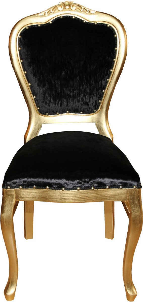 Casa Padrino Esszimmerstuhl Barock Luxus Esszimmer Stuhl Schwarz / Gold - Schminktisch Stuhl - Barock Möbel