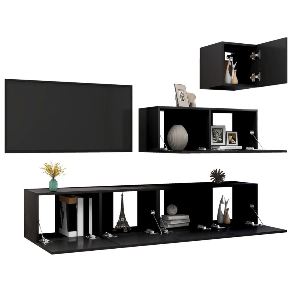 vidaXL 4-tlg für Kleiderschrank Fernseher TV-Schrank-Set TV-Konsole Schwarz Spanplatte