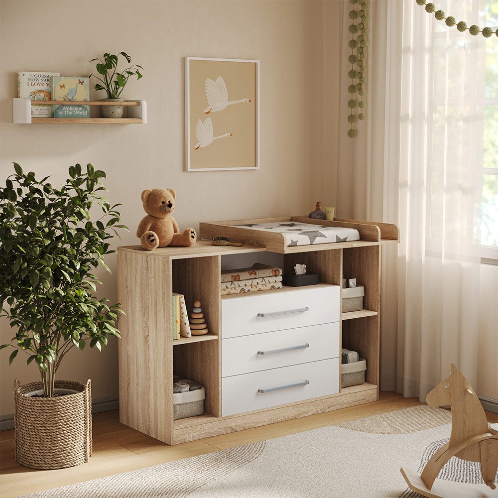 Vicco Wickelkommode Olina, Sonoma/Weiß, 138.3 x 93 cm