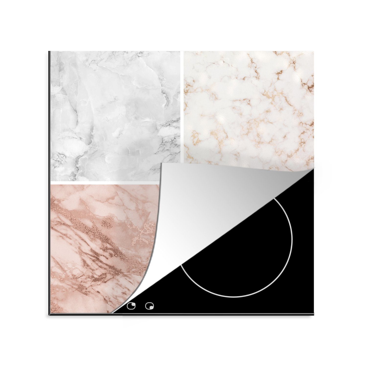MuchoWow Herdblende-/Abdeckplatte Marmor - Rosa - Chic - Collage, Vinyl, (1 tlg), 78x78 cm, Ceranfeldabdeckung, Arbeitsplatte für küche