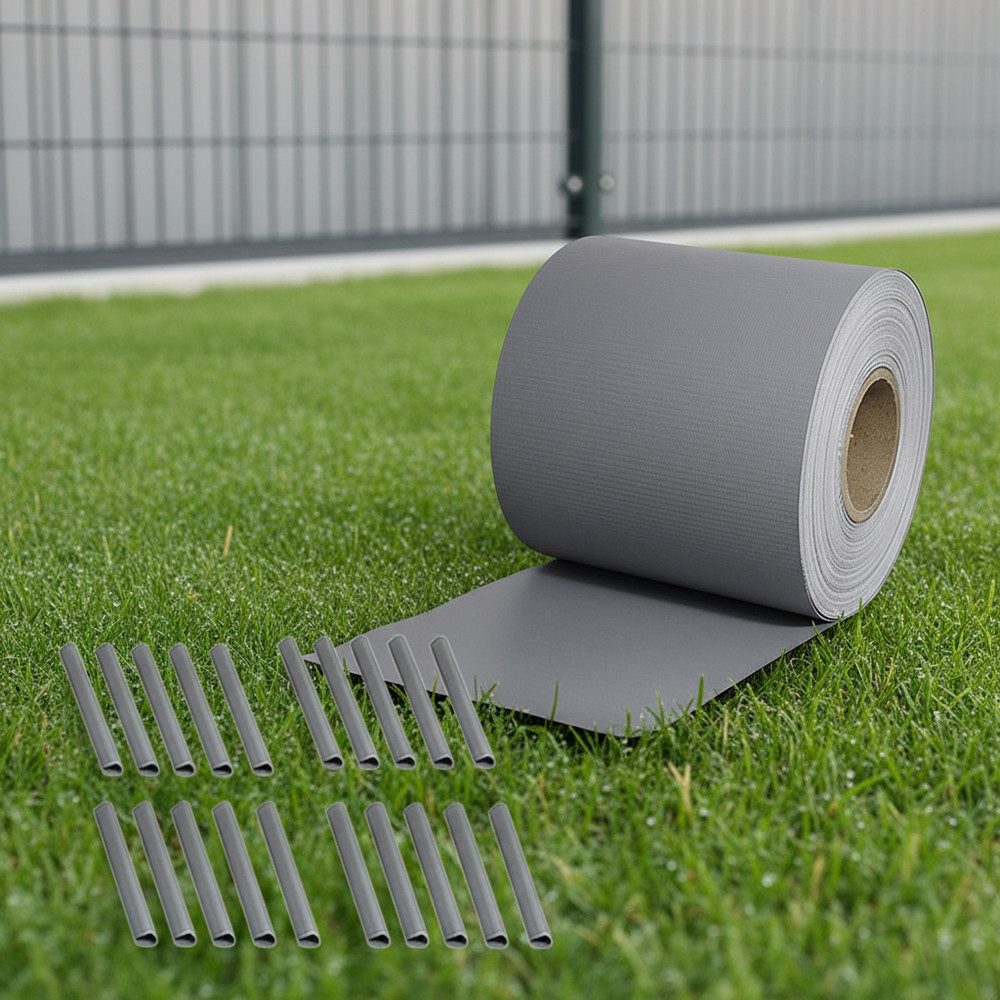 Melko Doppelstabmattenzaun PVC Sichtschutzstreifen 35 o. 65 Meter Grau Grün Zaunblende Folie, (Stück, Sichtschutz mit Clips), Blickdichte Qualität