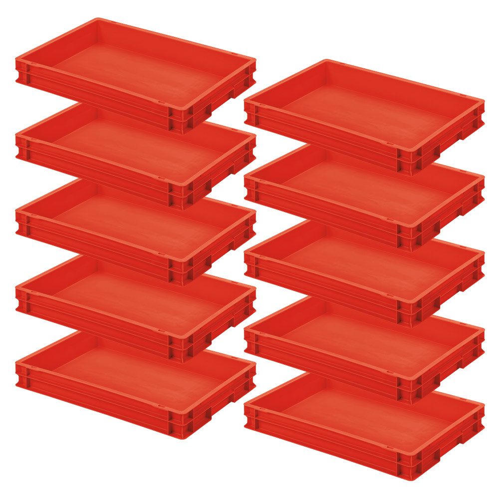BRB-Lagertechnik Stapelbox 10x Eurobehälter mit 2 Griffleisten, LxBxH 600x400x75 mm, 10x Euro-Stapelbehälter