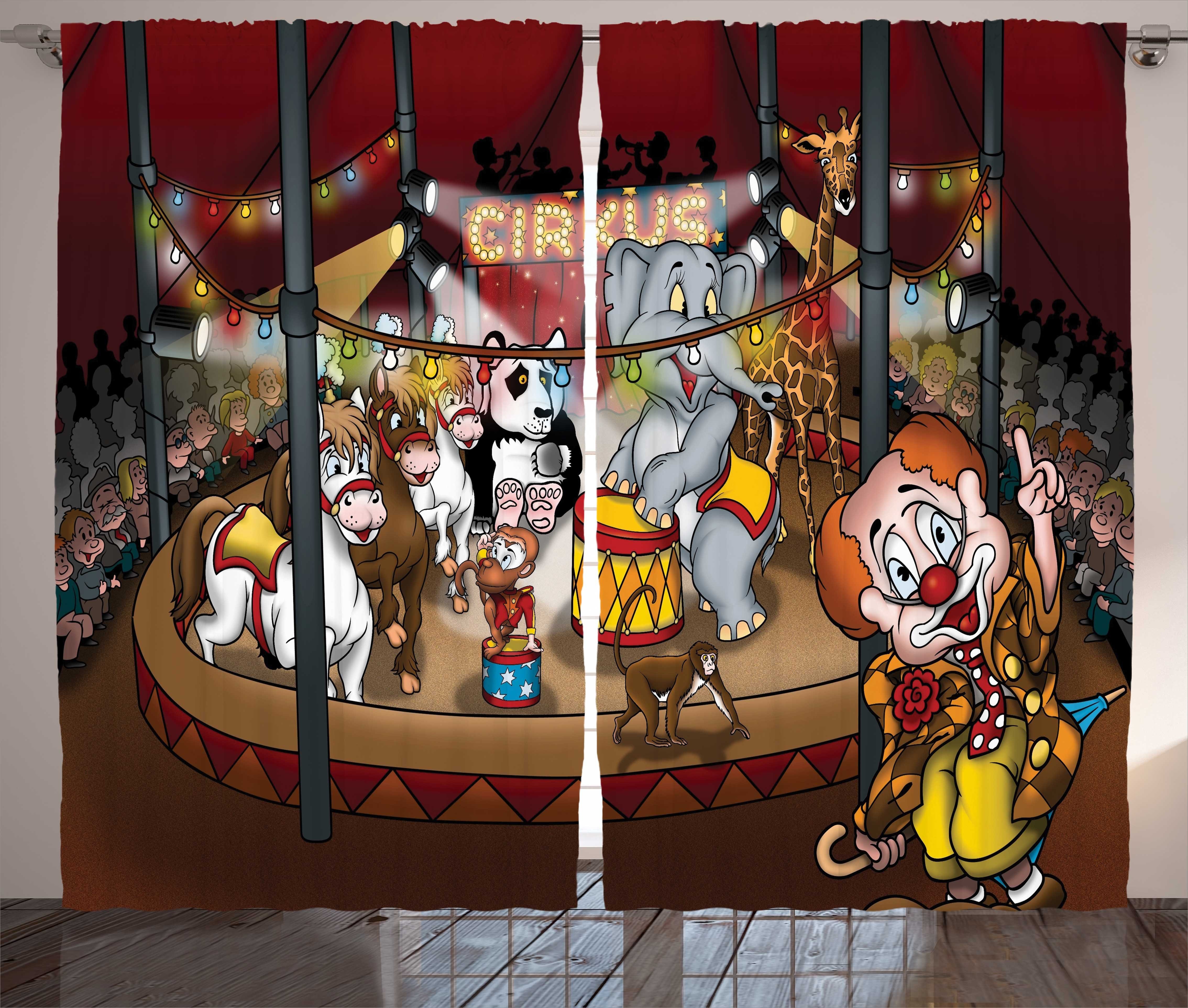 Gardine Pferde Karikatur Haken, Kräuselband und Show mit Circus Schlaufen Abakuhaus, Vorhang Schlafzimmer