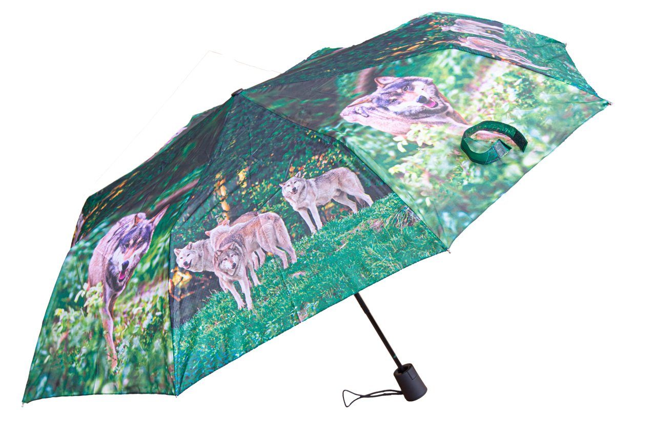 Cornelißen Regenschirm Ø 95cm - - Wölfe Taschenregenschirm
