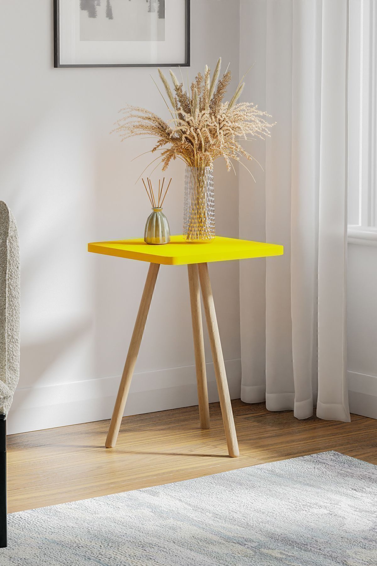 en.casa Beistelltisch (1-St), Holzbeine, 34x34 cm, 45 cm hoch, Farbe: Gelb günstig online kaufen