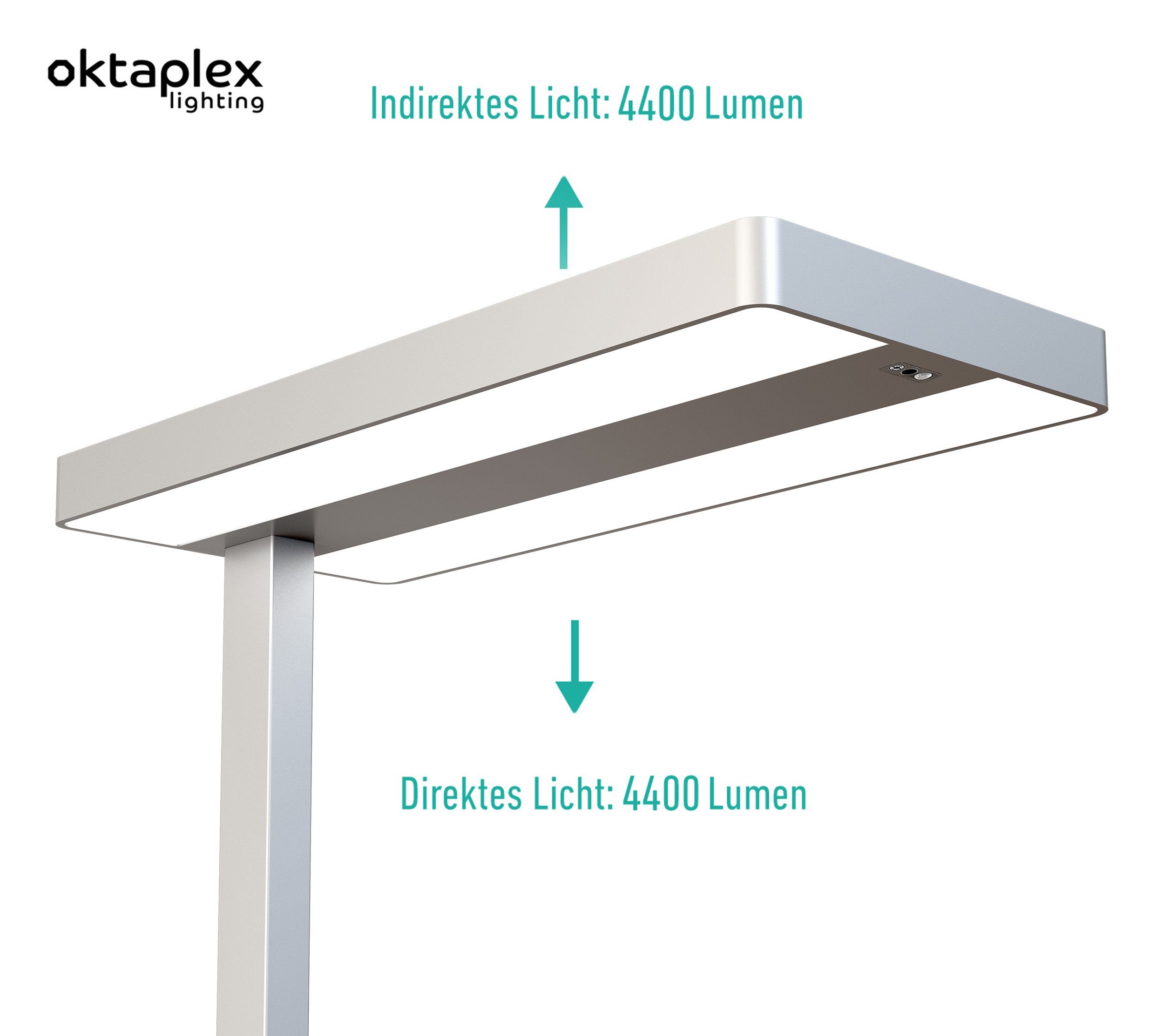 Stehlampe und Stehlampe Bewegungssensor LED neutralweiß, LED und Ein- LED zum Tageslichtsensor, mit lighting fest und automatischen Bewegungsmelder 2-teilig verbaut, Tageslicht Oktaplex Lyse, Dimmbar,