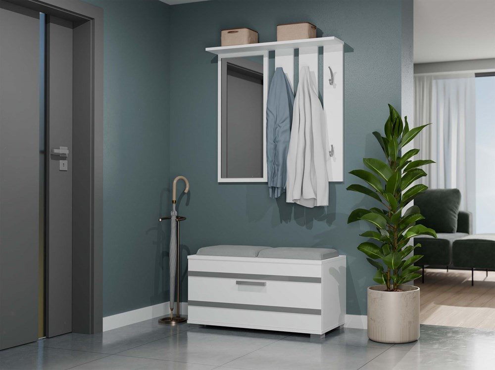 Raumhirsch Furniture Schuhschrank Garderoben-Set (Schuhschrank und 6 Kleiderhaken mit Spiegel) verschiedene Farben und Größen