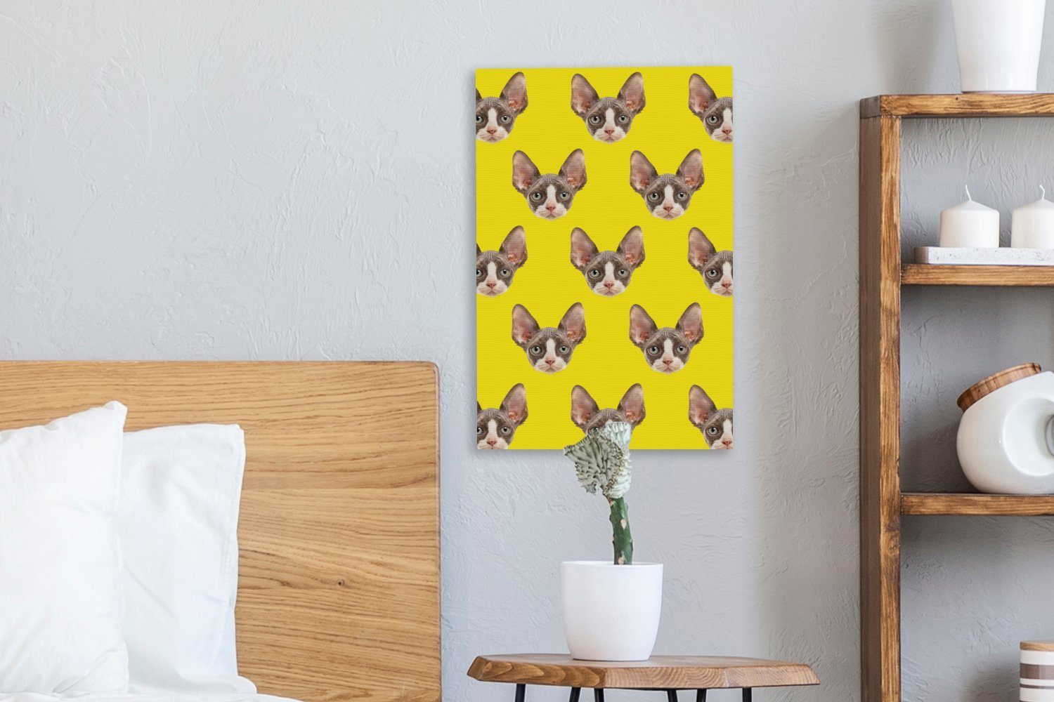 OneMillionCanvasses® Leinwandbild Katze Muster (1 inkl. - - fertig Leinwandbild Gemälde, Zackenaufhänger, St), cm Gelb, bespannt 20x30