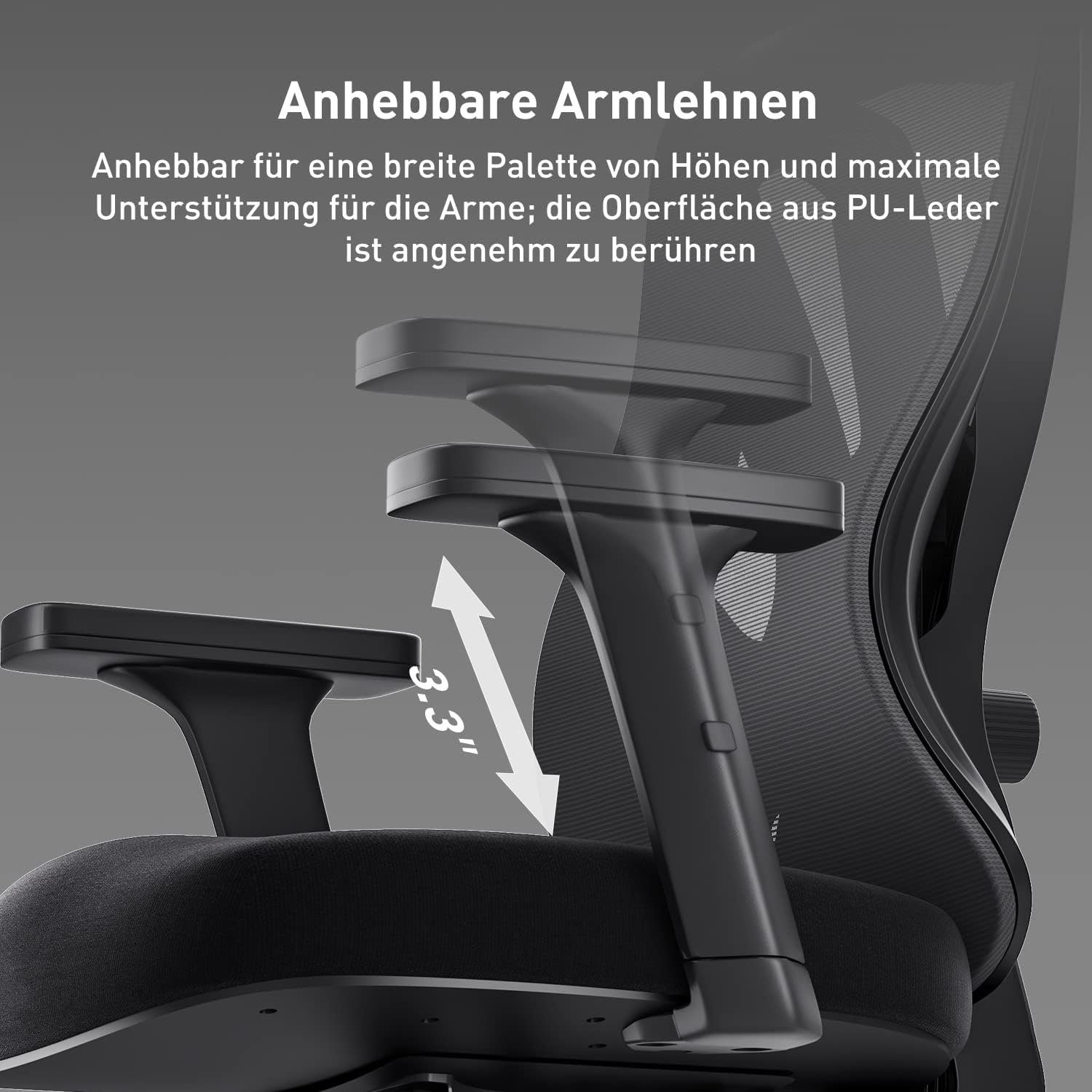 und Bürostuhl Ergonomischer verstellbare Hbada Armlehnen (atmungsaktive Bürostuhl,Schreibtischstuhl Kopfstützen), elastische Verstellbarer Lordosenstütze Sitzkissen,