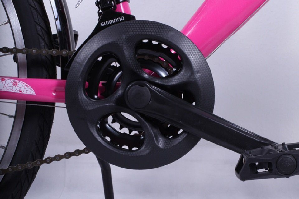 Talson Kinderfahrrad 24 Zoll Cityrad, 21 Gang Shimano, Kettenschaltung, mit Beleuchtung nach StVZO und Gepäckträger Rosa – Bild 4 von 5