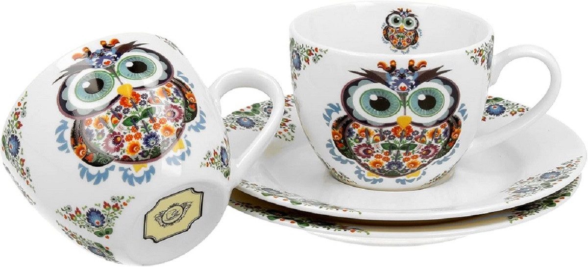 Duo-Gift Espressotasse Set mit Untertassen, Sommer, Frühling, Herbst, Winter, Tasse Motiv, 4-tlg., Porzellan Eule, 2 Espressotassen ca. 90 ml mit Untertassen, SUNFLOWERS, Pflanzen Kollektion, DUO ETNO - OWL 2er-Set Espressotassen 90 ml mit Untertassen aus New Bone China Porzellan, Duo Geschenke, Mug, Kollektion, Ideal als Geschenk
