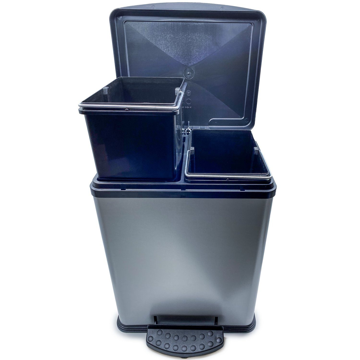 Landshop24 Mülleimer Treteimer Abfalleimer Mülleimer Metall silber-schwarz Abfallbox 2x10L, Hergestellt im Erzgebirge (Deutschland)