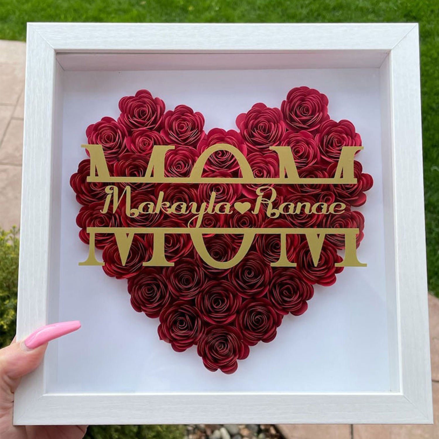 MAGICSHE Einzelrahmen 10 Zoll 3D Fotorahmen Flower Frame Mom Flower Shadow Box, Ein Rosenrahmen als Geburtstagsgeschenk für Mama und Oma Farbverlauf Rot